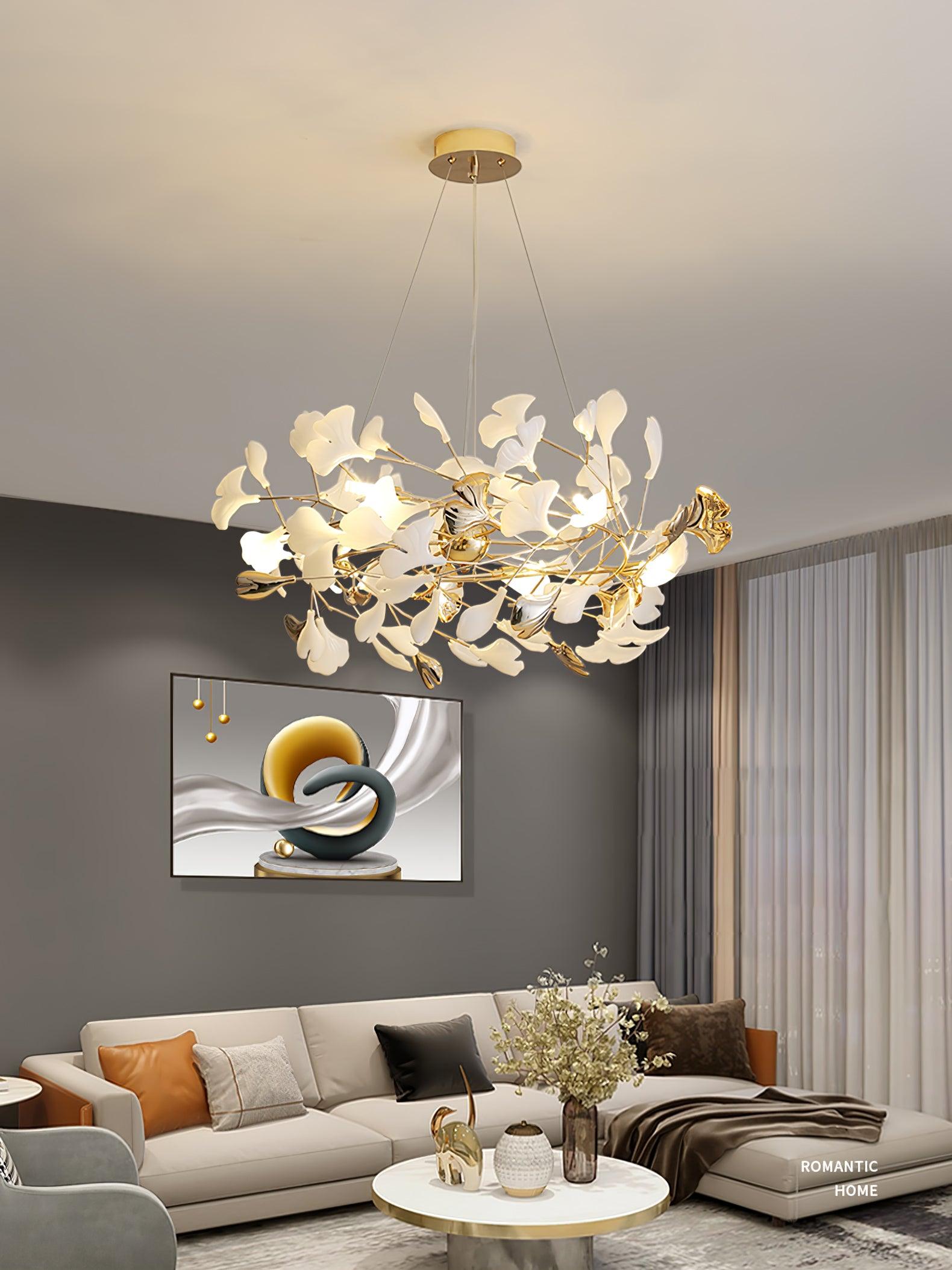 Olivia Ceramic Gingko Chandelier Round and Rectangular Design - Letslighting
