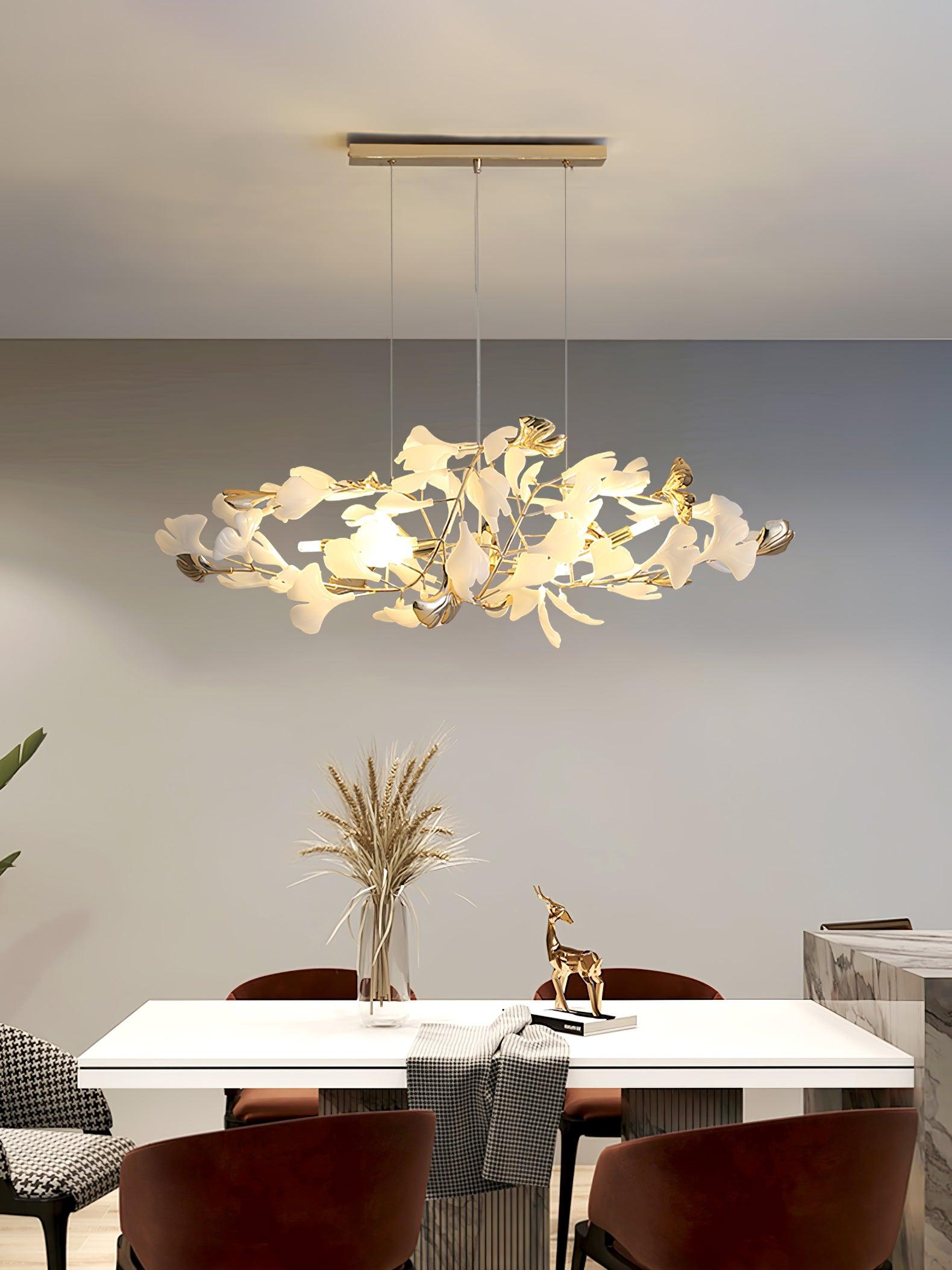 Olivia Ceramic Gingko Chandelier Round and Rectangular Design - Letslighting