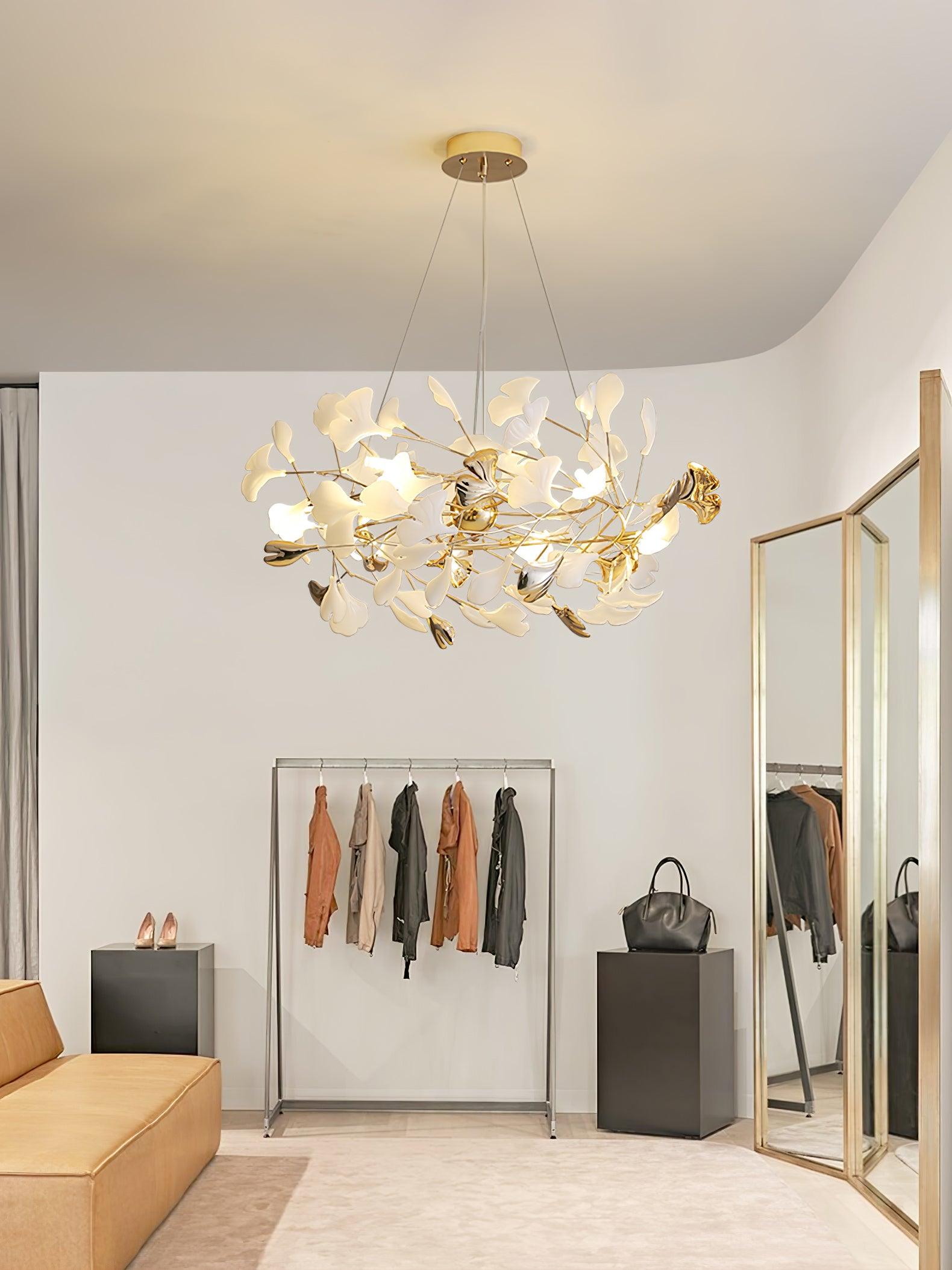 Olivia Ceramic Gingko Chandelier Round and Rectangular Design - Letslighting