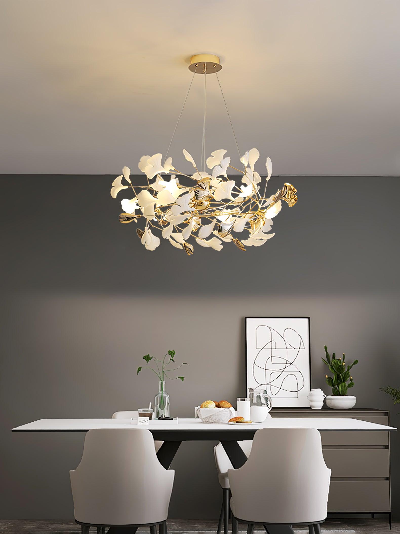 Olivia Ceramic Gingko Chandelier Round and Rectangular Design - Letslighting