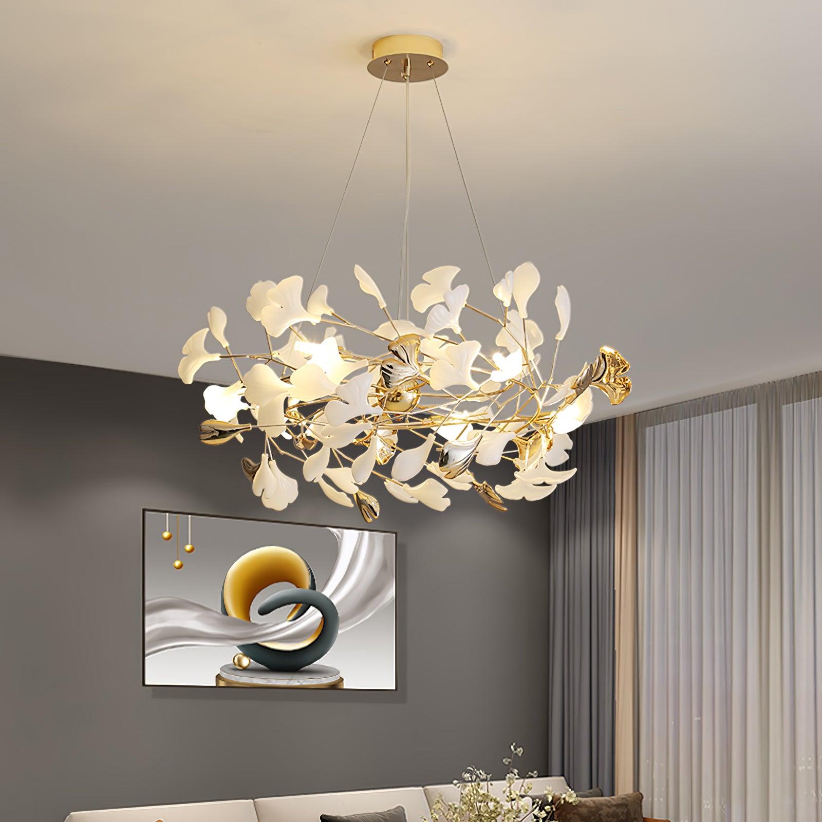 Olivia Ceramic Gingko Chandelier Round and Rectangular Design - Letslighting