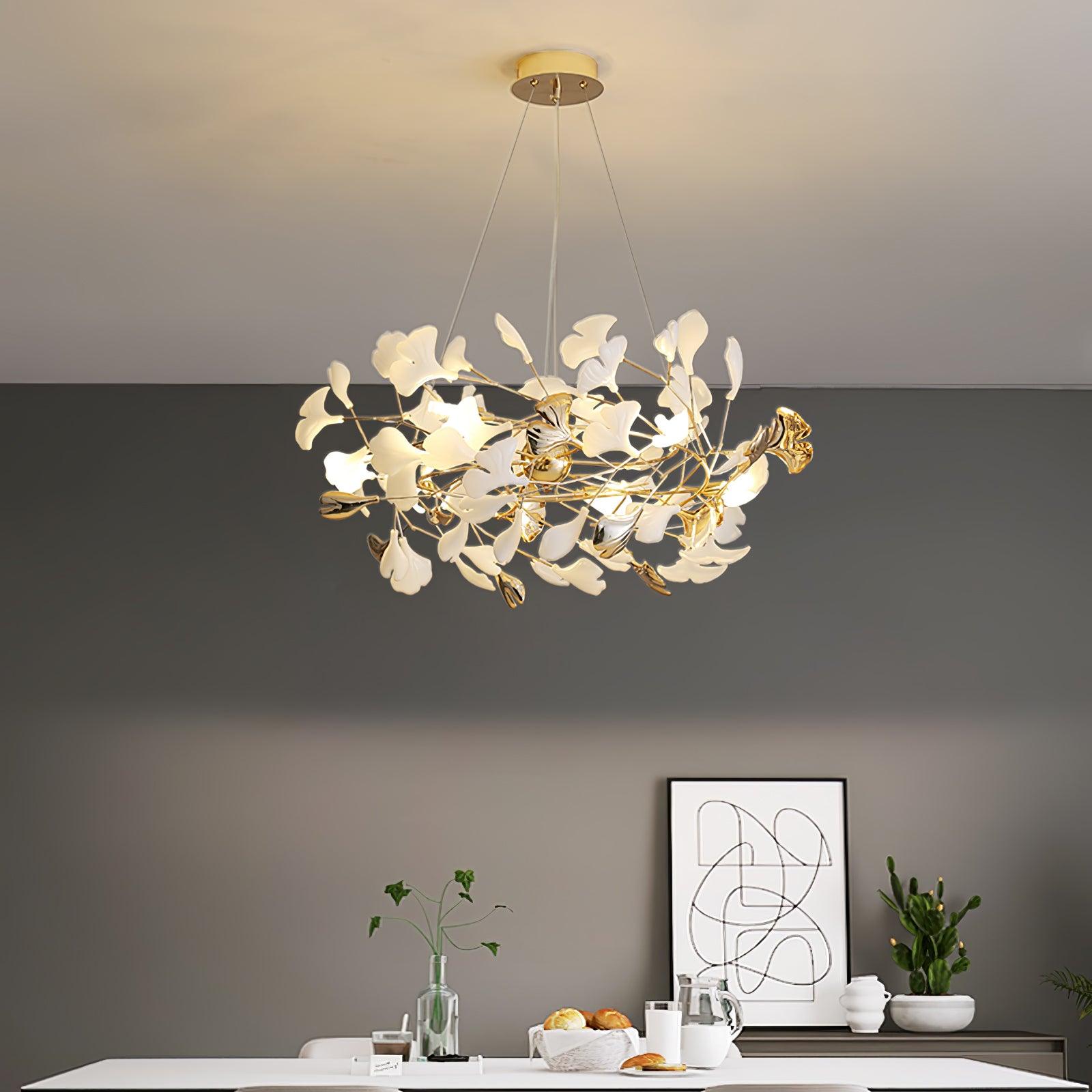 Olivia Ceramic Gingko Chandelier Round and Rectangular Design - Letslighting