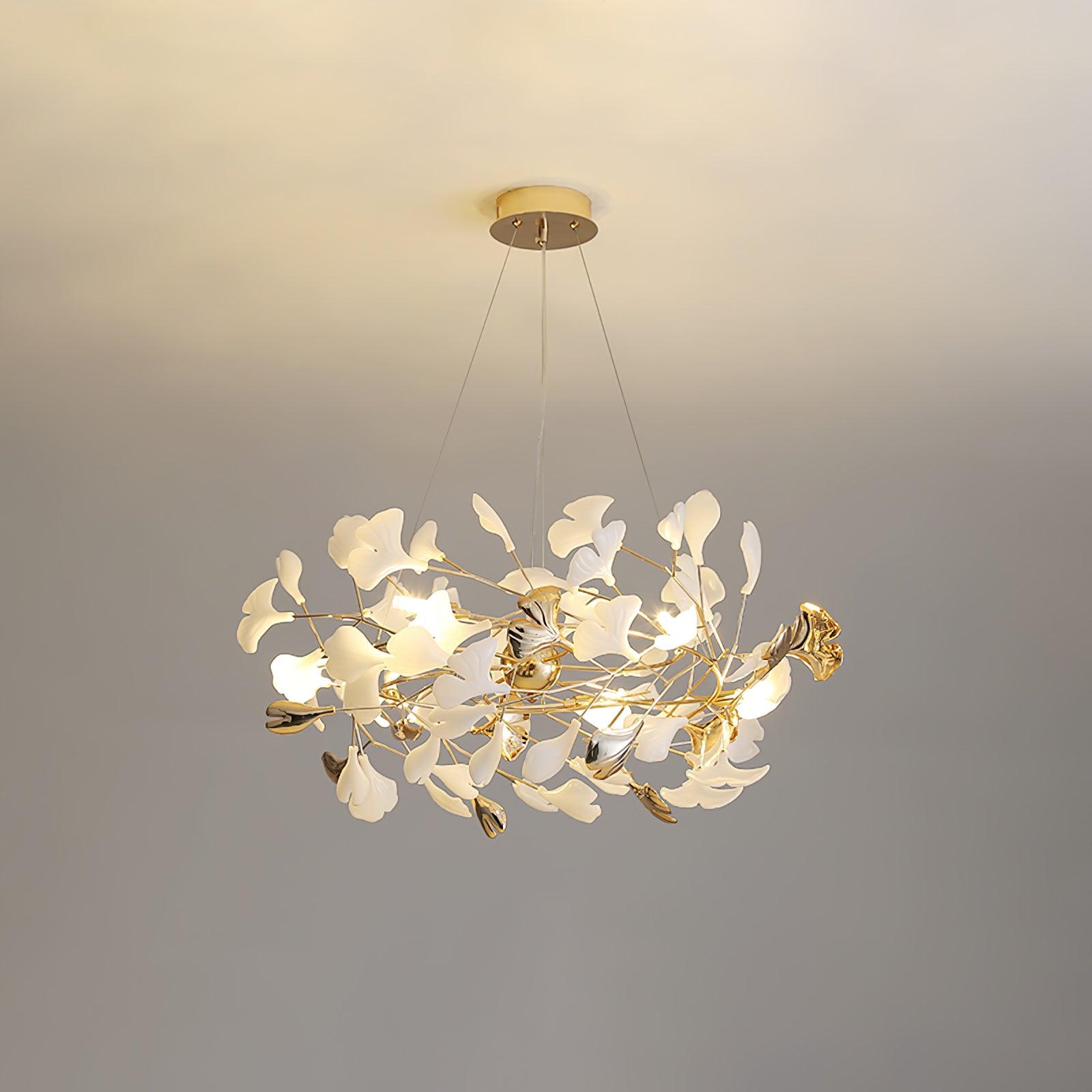 Olivia Ceramic Gingko Chandelier Round and Rectangular Design - Letslighting