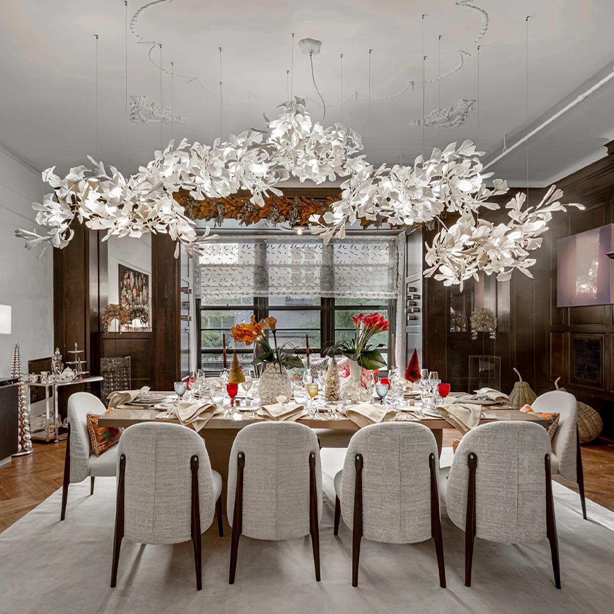 Olivia Ceramic Gingko Leaf Chandelier W-Shape - Letslighting