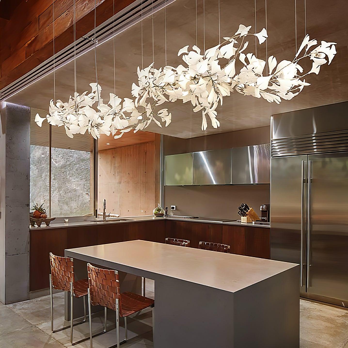 Olivia Ceramic Gingko Leaf Chandelier W-Shape - Letslighting