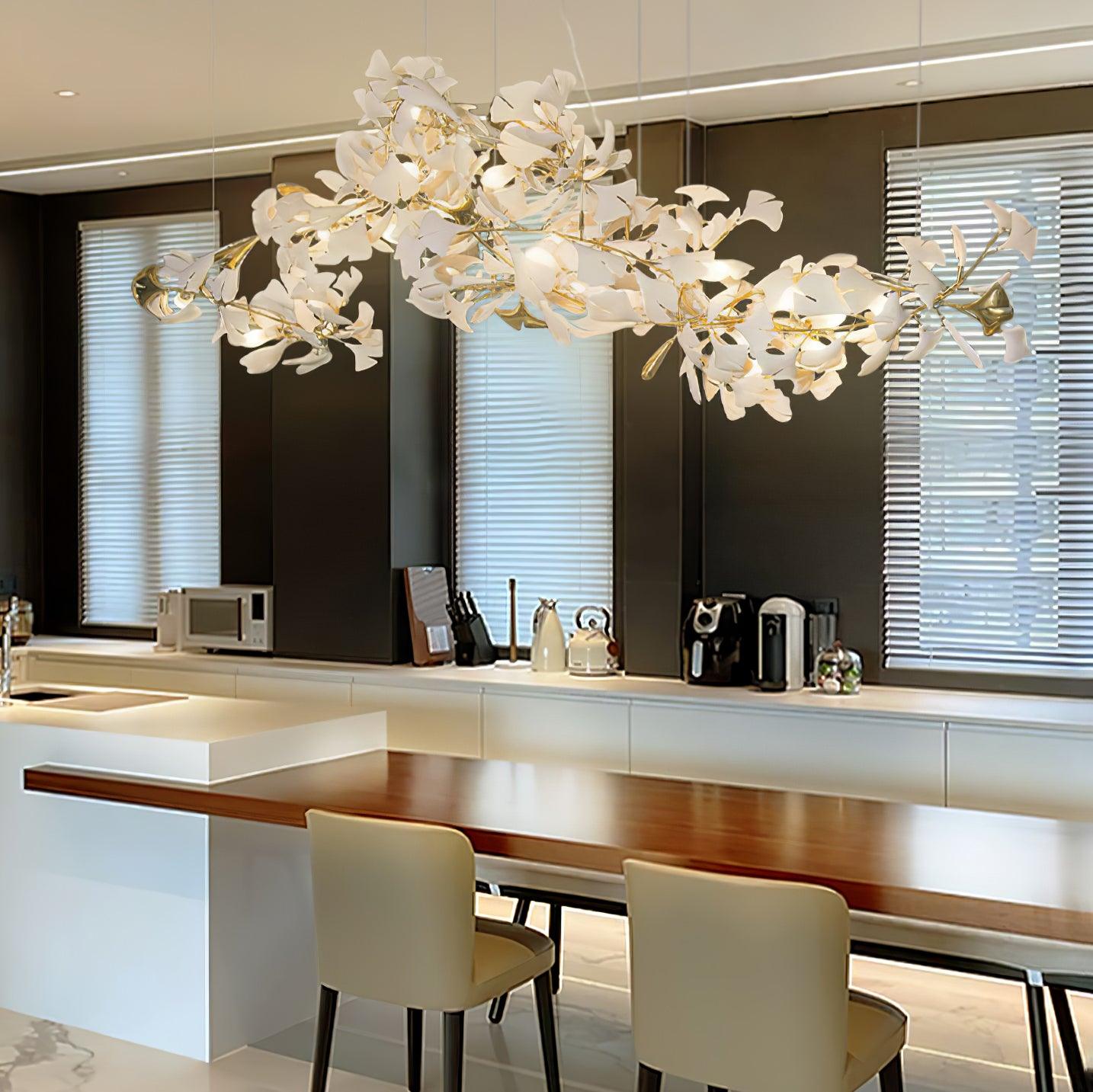 Olivia Ceramic Gingko Leaf Chandelier W-Shape - Letslighting