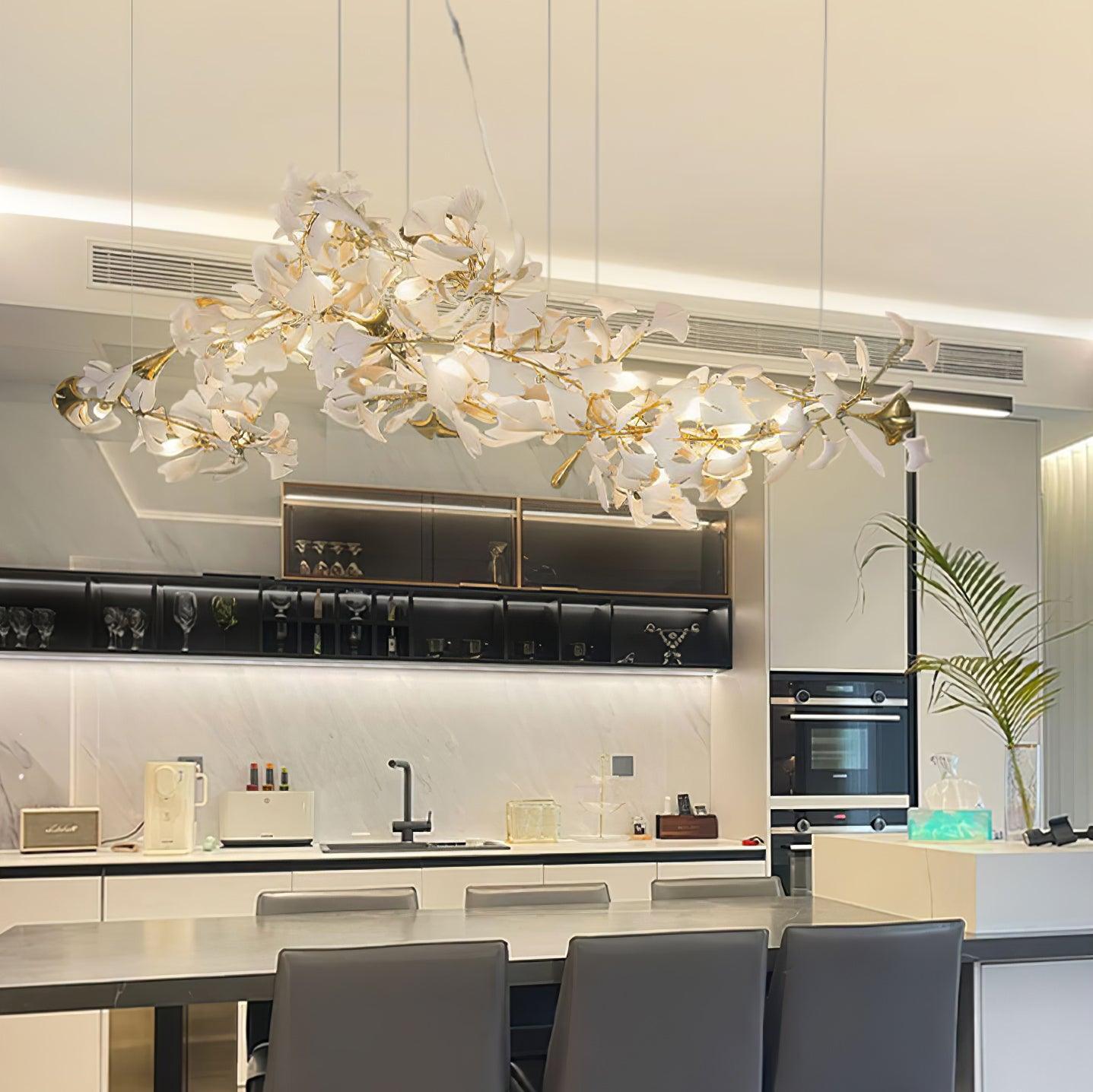 Olivia Ceramic Gingko Leaf Chandelier W-Shape - Letslighting