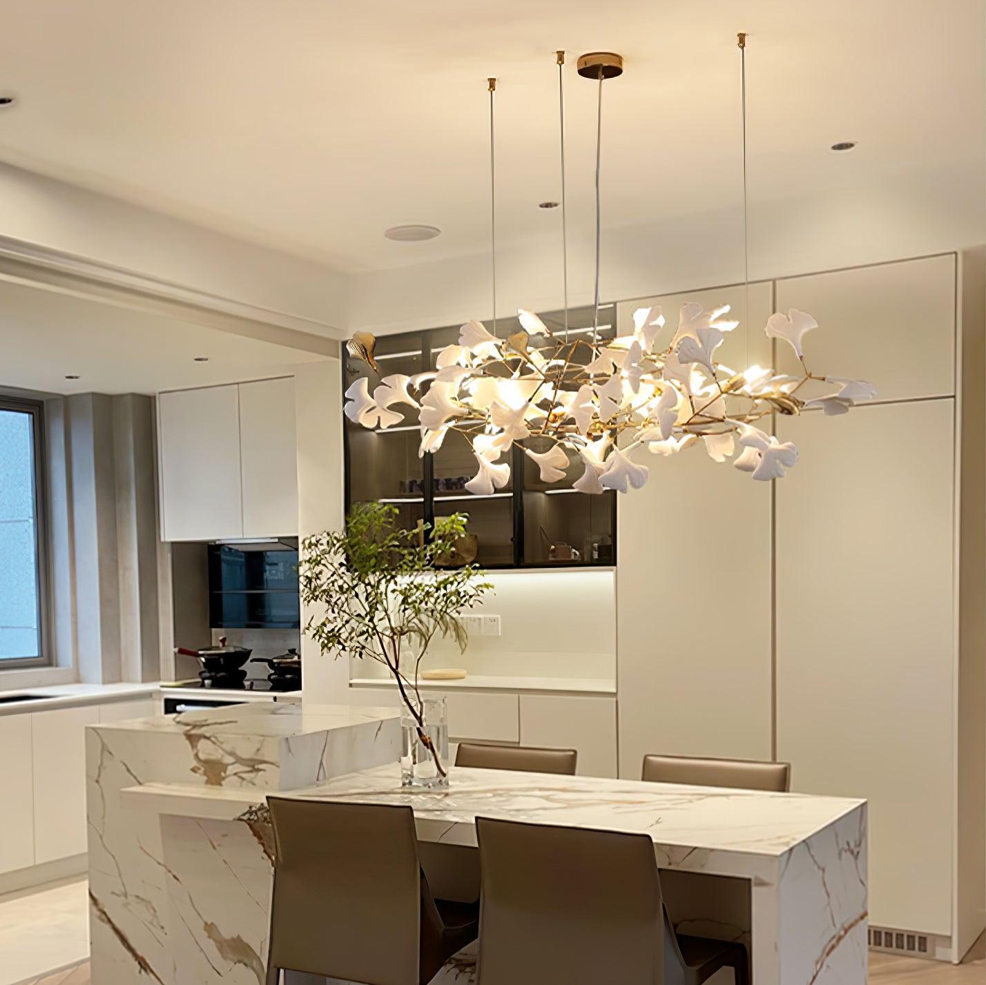 Olivia Ceramic Gingko Leaf Chandelier W-Shape - Letslighting