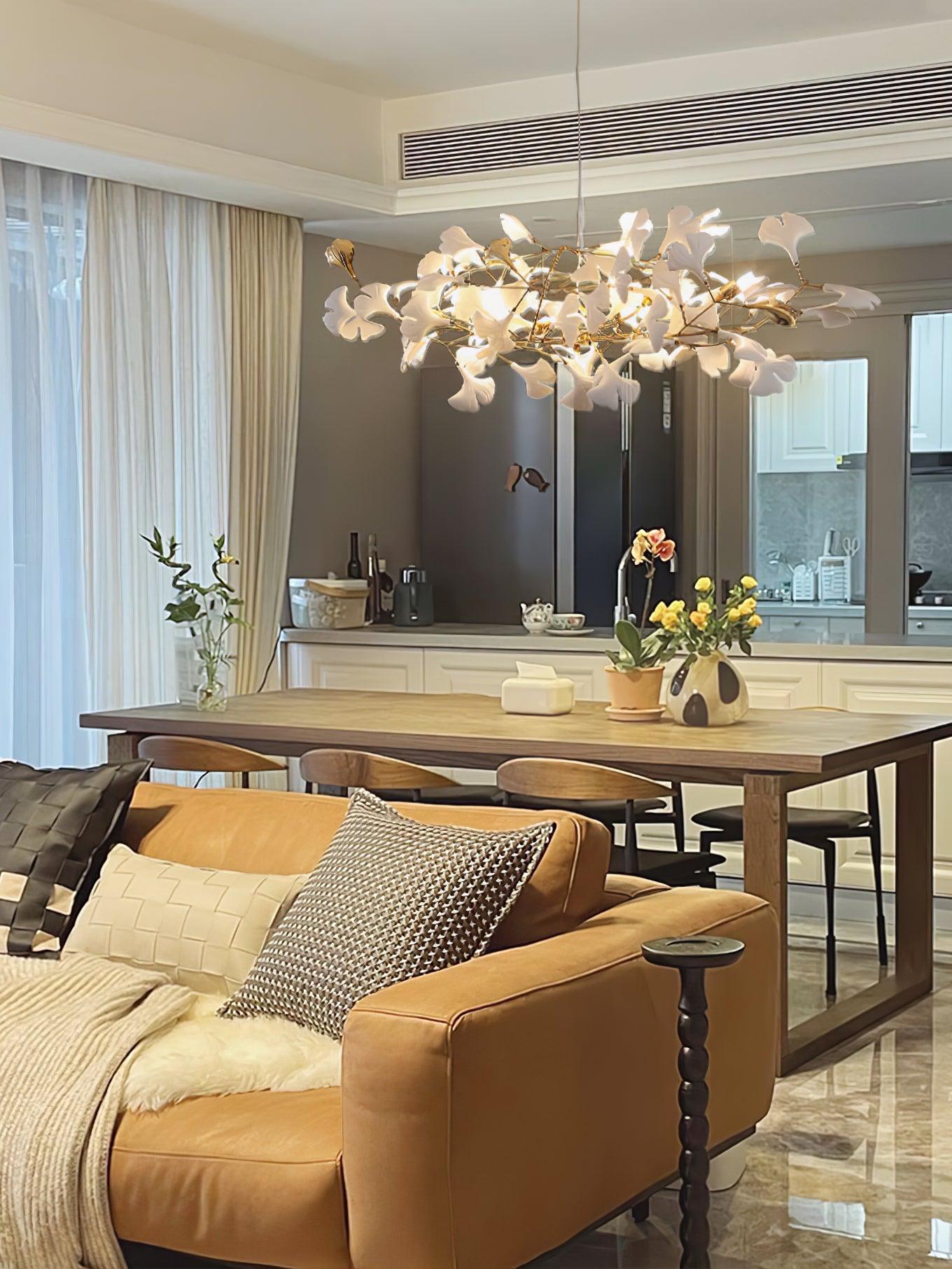 Olivia Ceramic Gingko Leaf Chandelier W-Shape - Letslighting