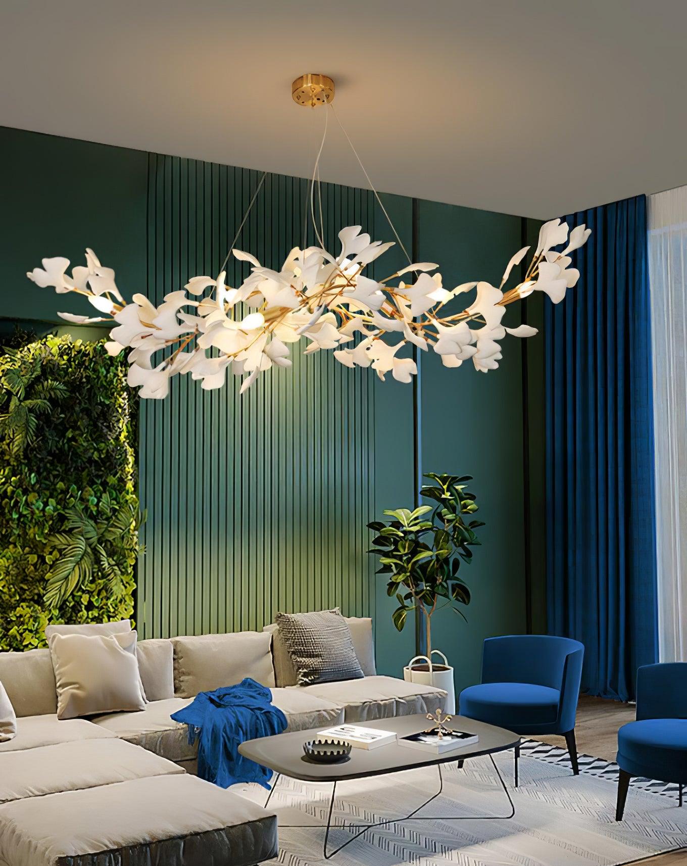 Olivia Ceramic Gingko Leaf Chandelier W-Shape - Letslighting