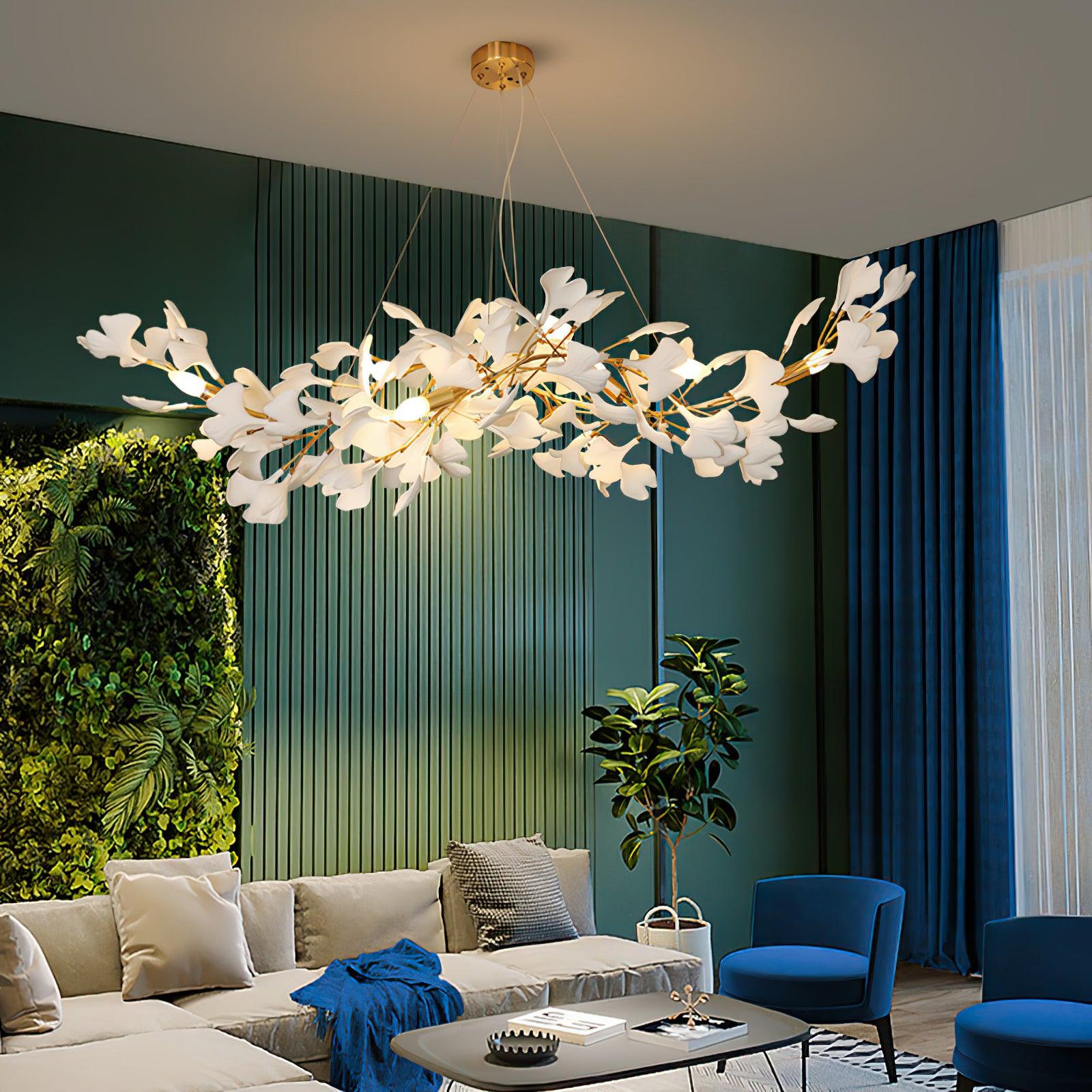 Olivia Ceramic Gingko Leaf Chandelier W-Shape - Letslighting
