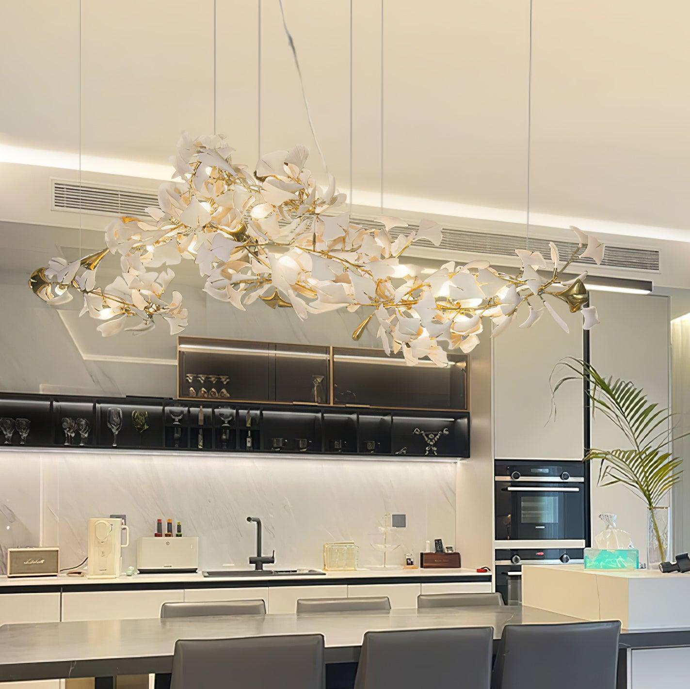 Olivia Ceramic Gingko Leaf Chandelier W-Shape - Letslighting