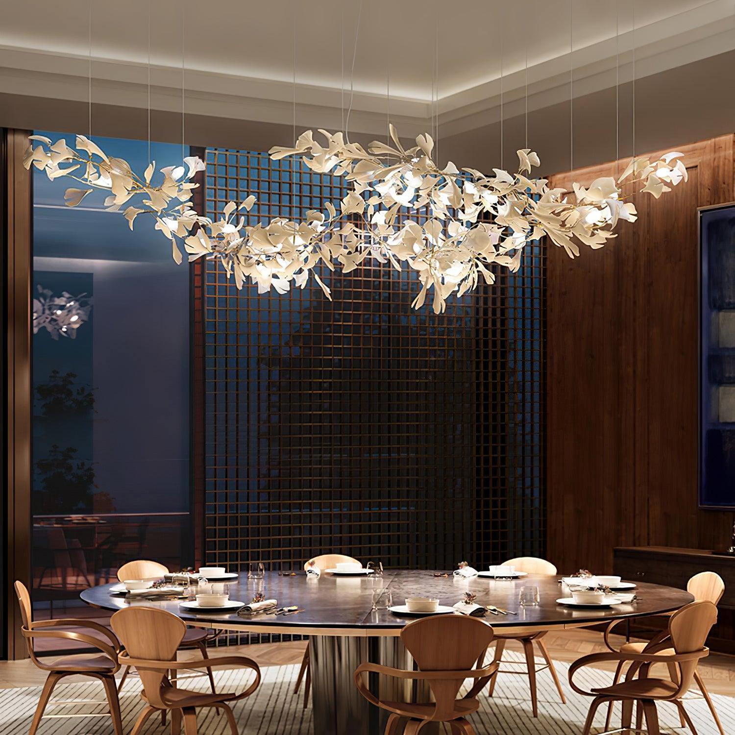 Olivia Ceramic Gingko Leaf Chandelier W-Shape - Letslighting