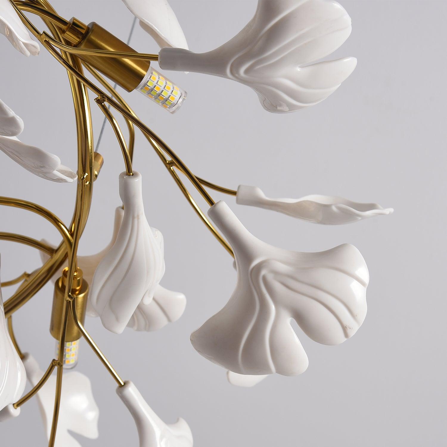 Olivia Ceramic Gingko Leaf Ceiling Light Gold and White Leaves - Letslighting