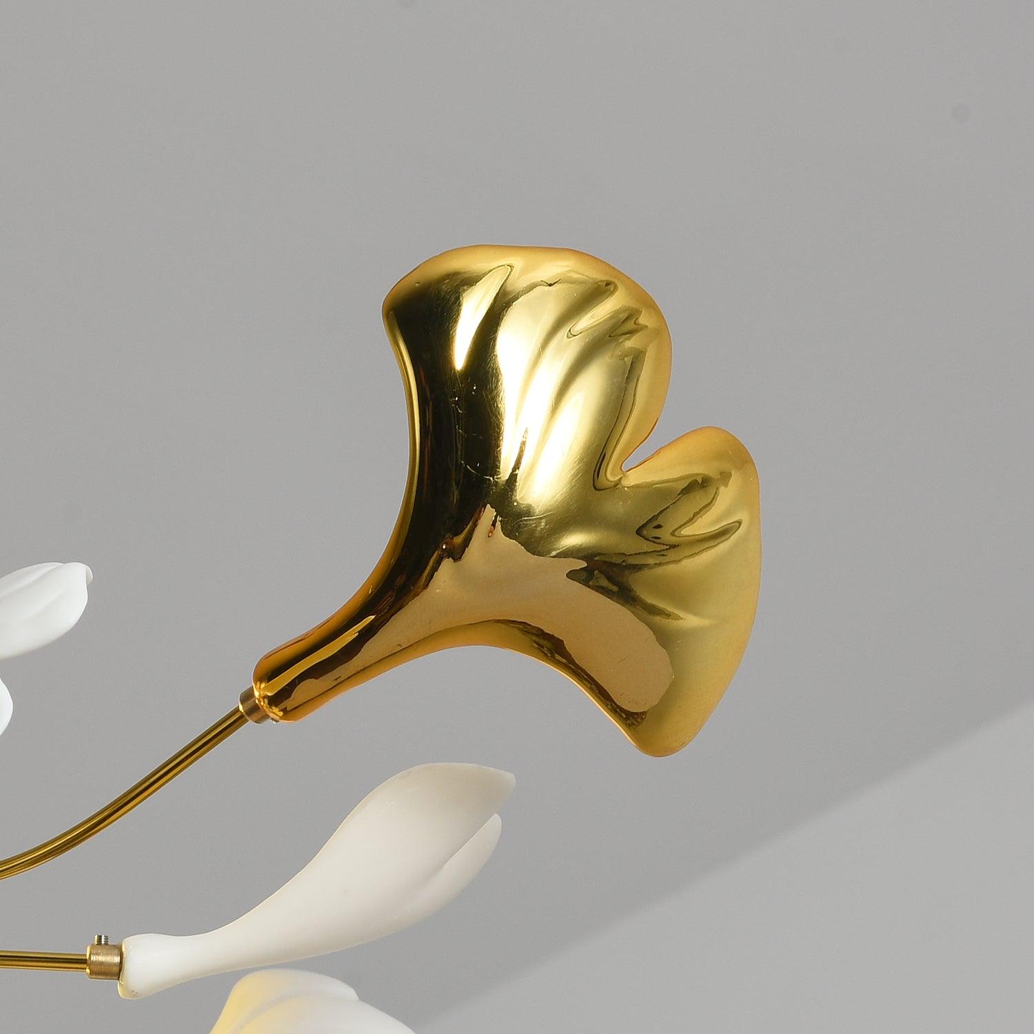 Olivia Ceramic Gingko Leaf Ceiling Light Gold and White Leaves - Letslighting