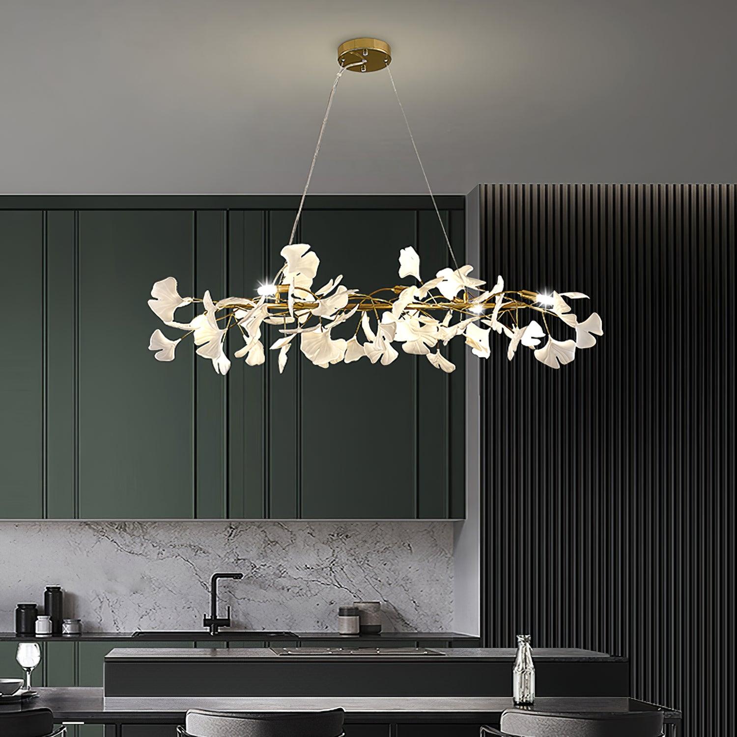 Chandelier Frame Ceramic Gingko White Gold Shade Modern Art - Letslighting