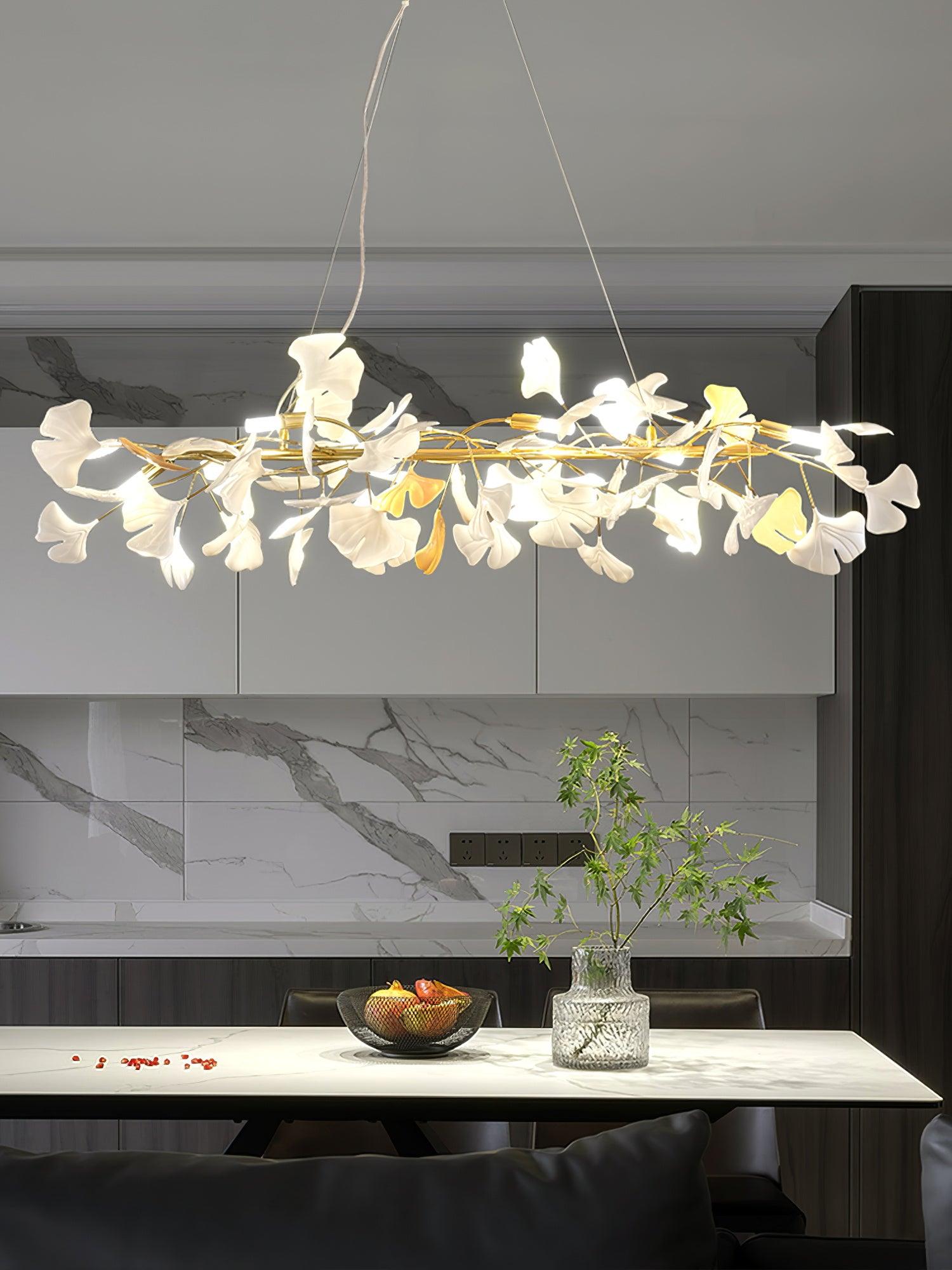 Chandelier Frame Ceramic Gingko White Gold Shade Modern Art - Letslighting
