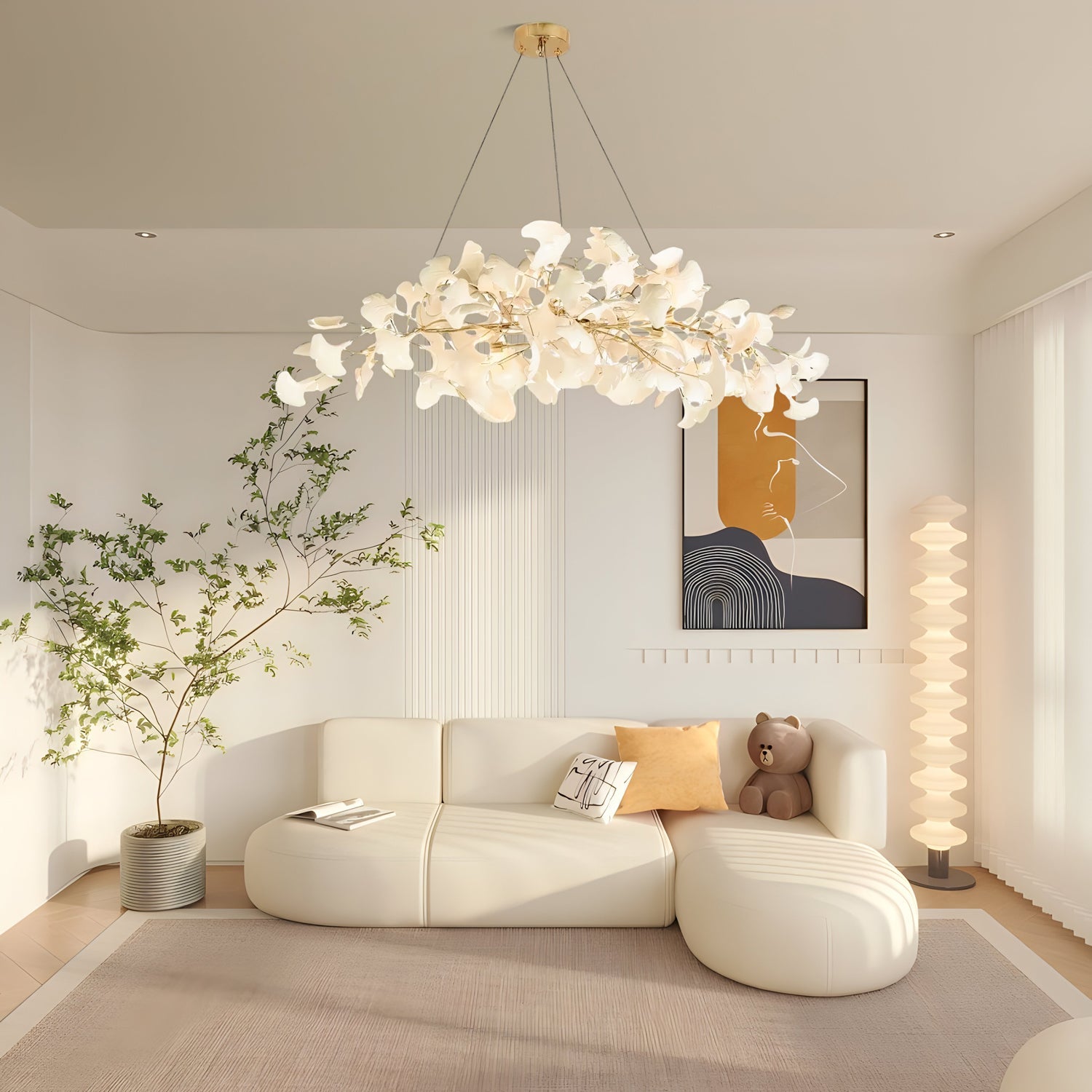 Olivia  Gingko Chandelier  Art Deco  Bent Downwards