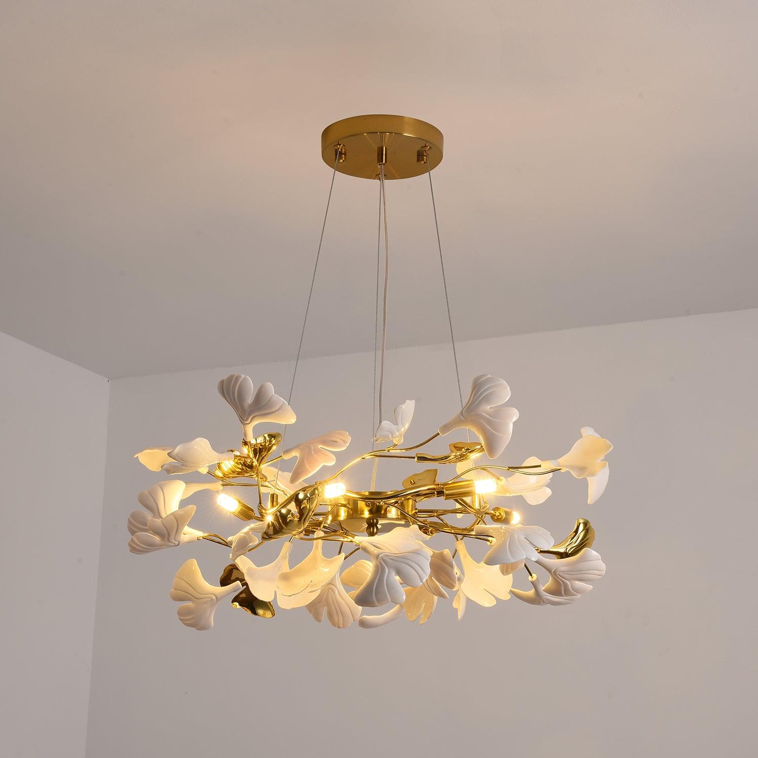 Aurora Chandelier Ginkgo Leaf Ceramic Sculptural - Letslighting