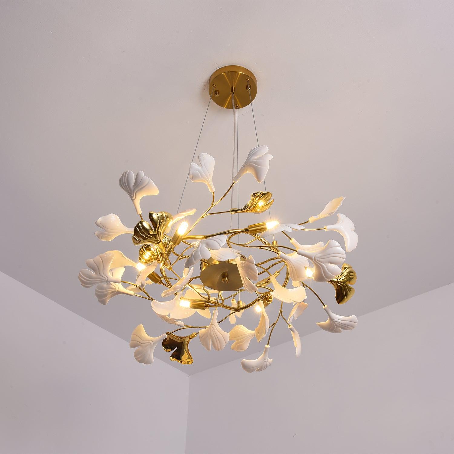 Aurora Chandelier Ginkgo Leaf Ceramic Sculptural - Letslighting