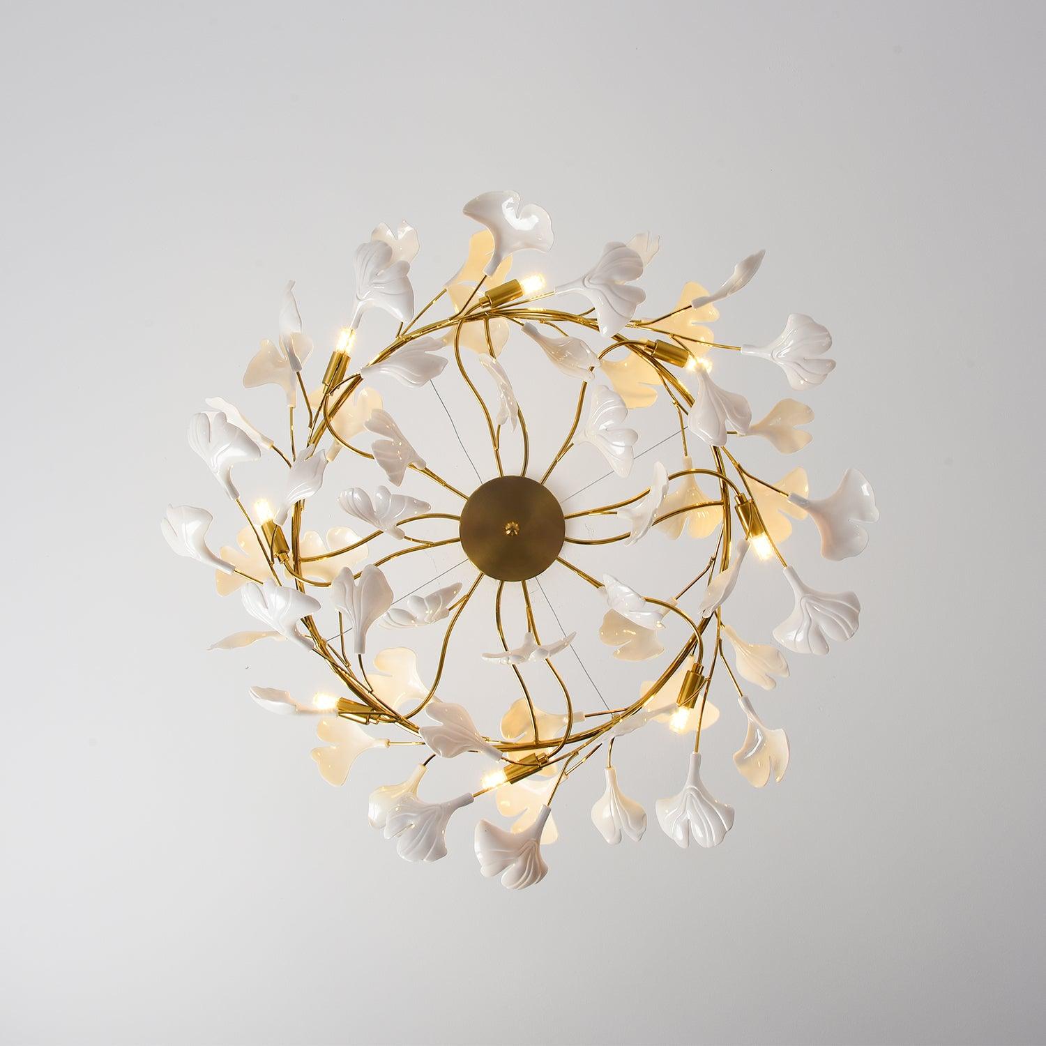 Aurora Chandelier Ginkgo Leaf Ceramic Sculptural - Letslighting