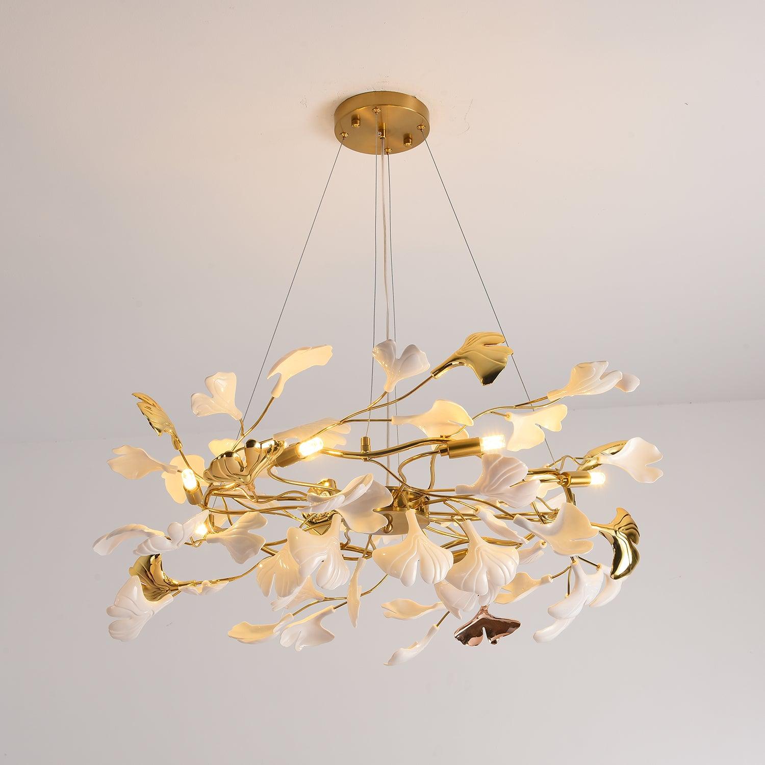 Aurora Chandelier Ginkgo Leaf Ceramic Sculptural - Letslighting