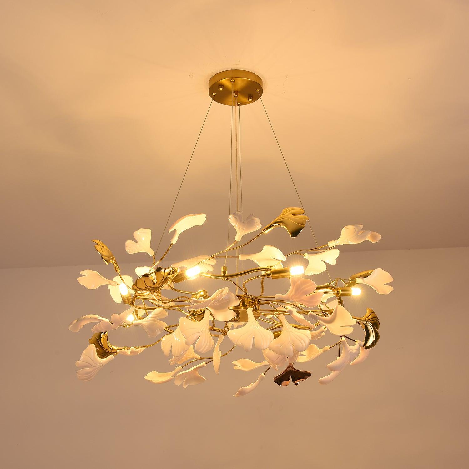 Aurora Chandelier Ginkgo Leaf Ceramic Sculptural - Letslighting