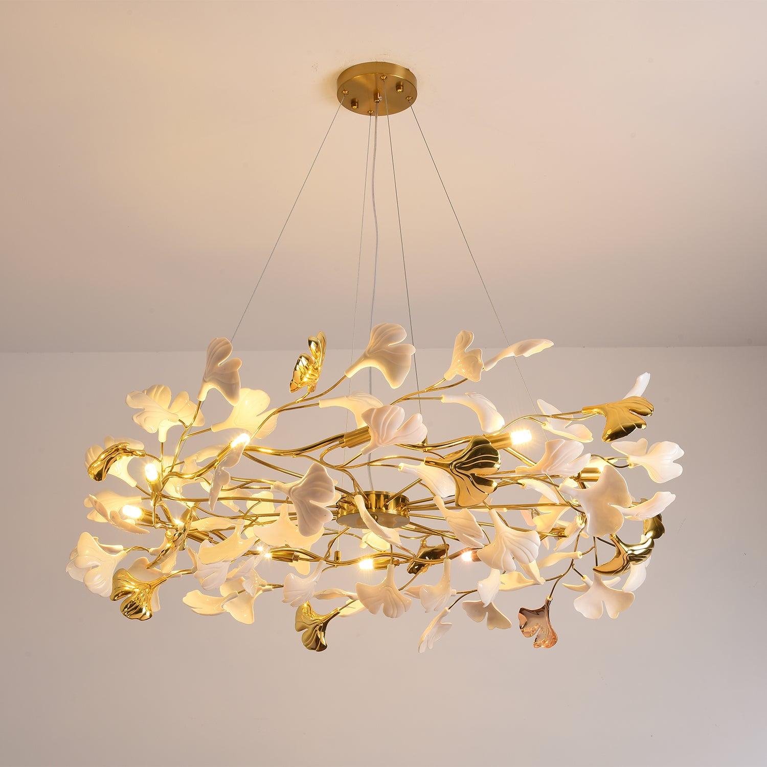 Aurora Chandelier Ginkgo Leaf Ceramic Sculptural - Letslighting