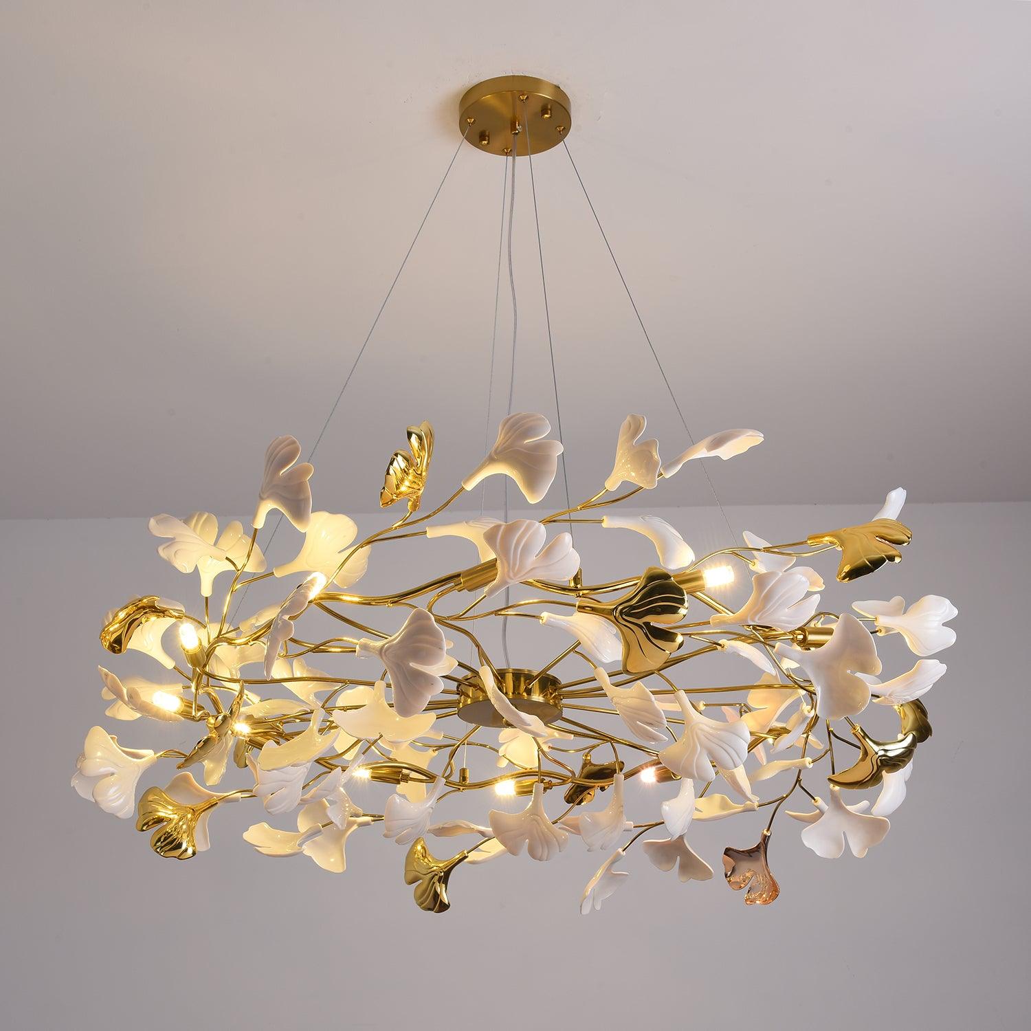 Aurora Chandelier Ginkgo Leaf Ceramic Sculptural - Letslighting