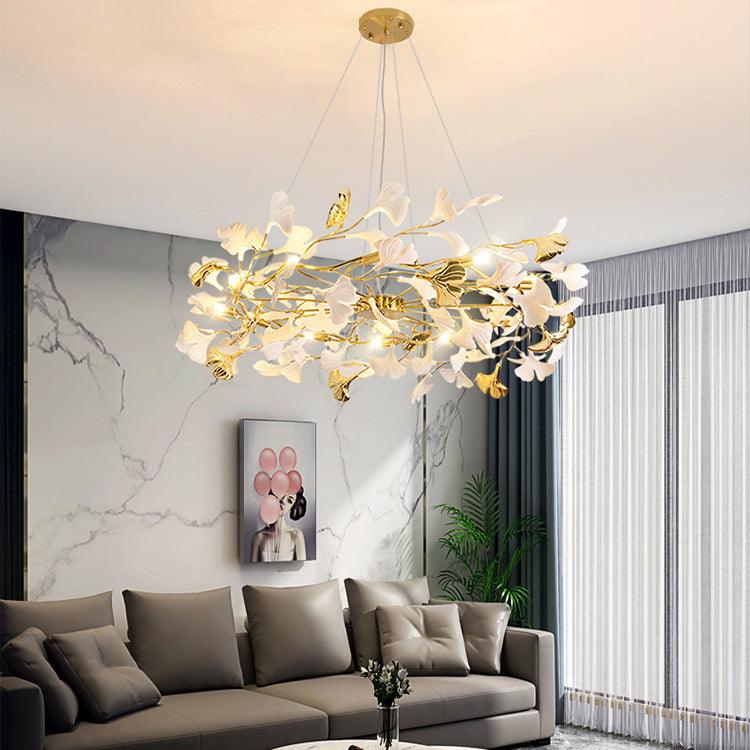 Aurora Chandelier Ginkgo Leaf Ceramic Sculptural - Letslighting