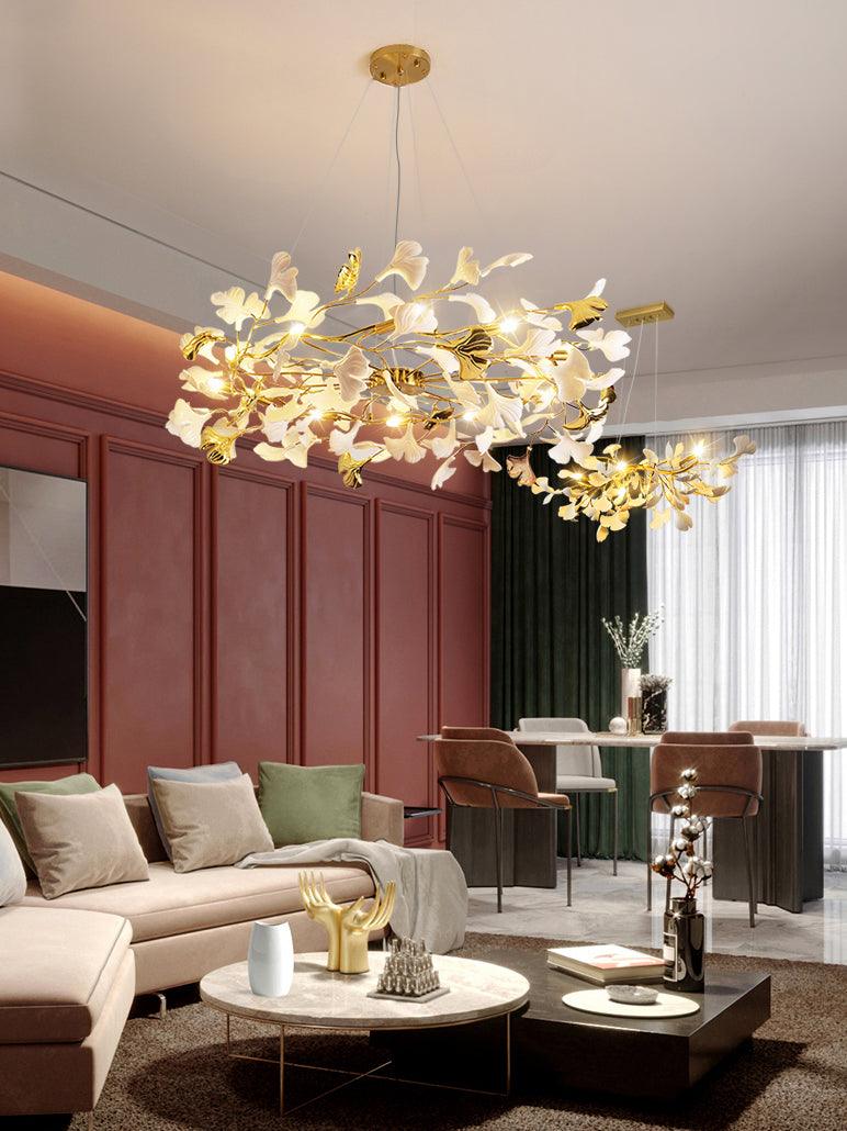 Aurora Chandelier Ginkgo Leaf Ceramic Sculptural - Letslighting
