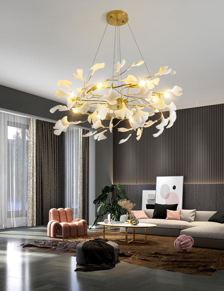 Aurora Chandelier Ginkgo Leaf Ceramic Sculptural - Letslighting