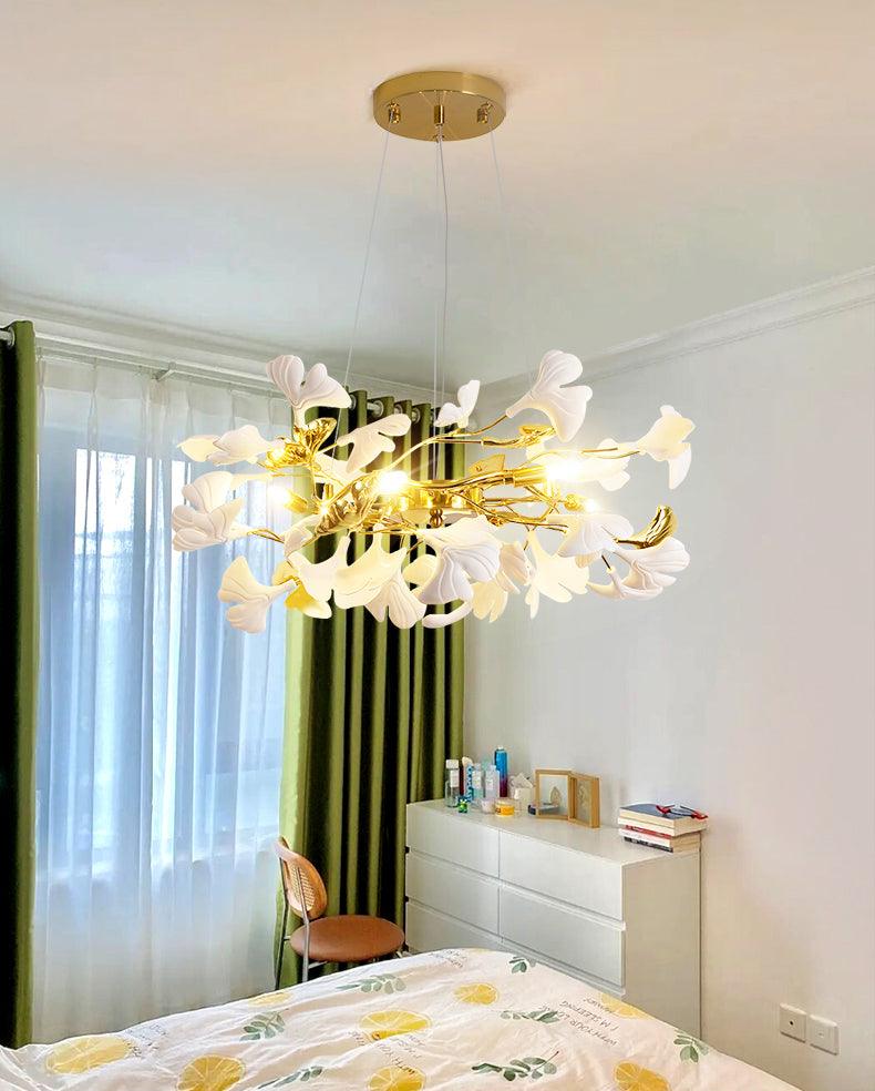 Aurora Chandelier Ginkgo Leaf Ceramic Sculptural - Letslighting