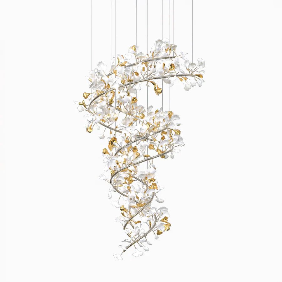 Olivia Ceramic Gingko Staircase Chandelier  Spiral