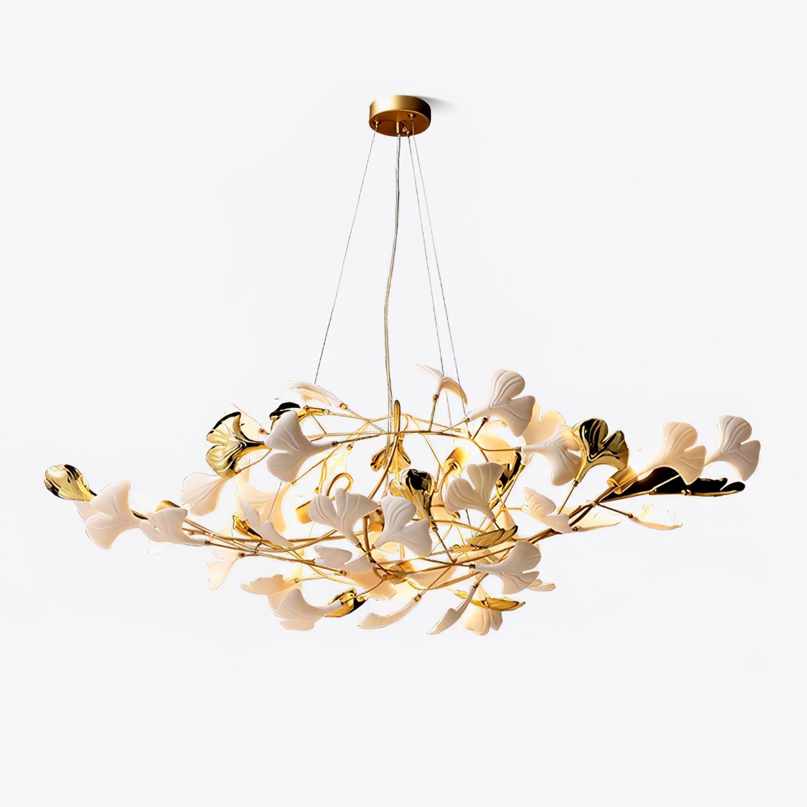 Olivia Ceramic Gingko Chandelier Gold& Black Leaf Smile-Style - Letslighting