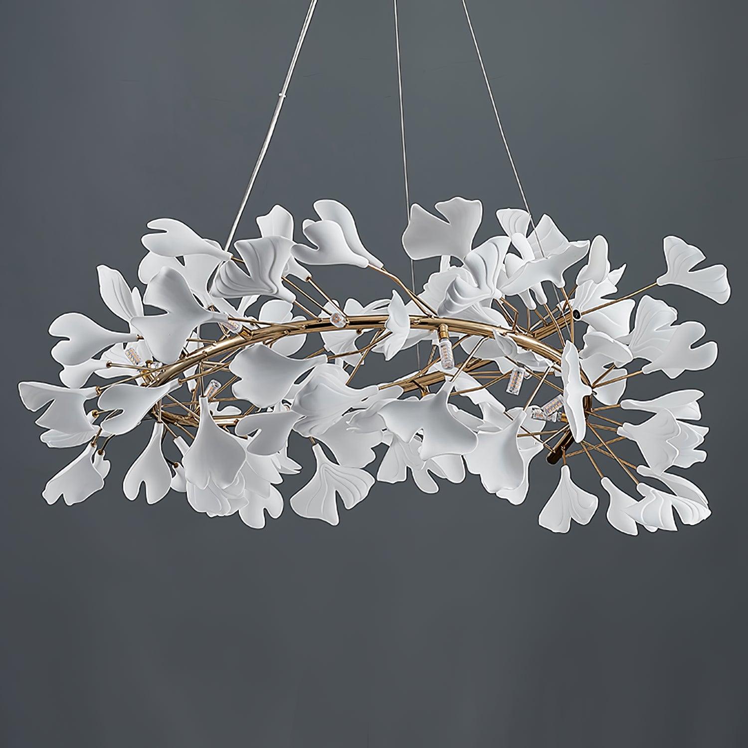 Chandelier White Ceramic Ginkgo Petals Gold Branches Art - Letslighting