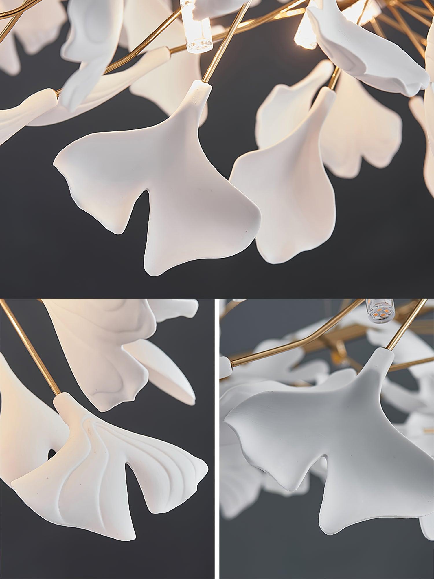 Chandelier White Ceramic Ginkgo Petals Gold Branches Art - Letslighting