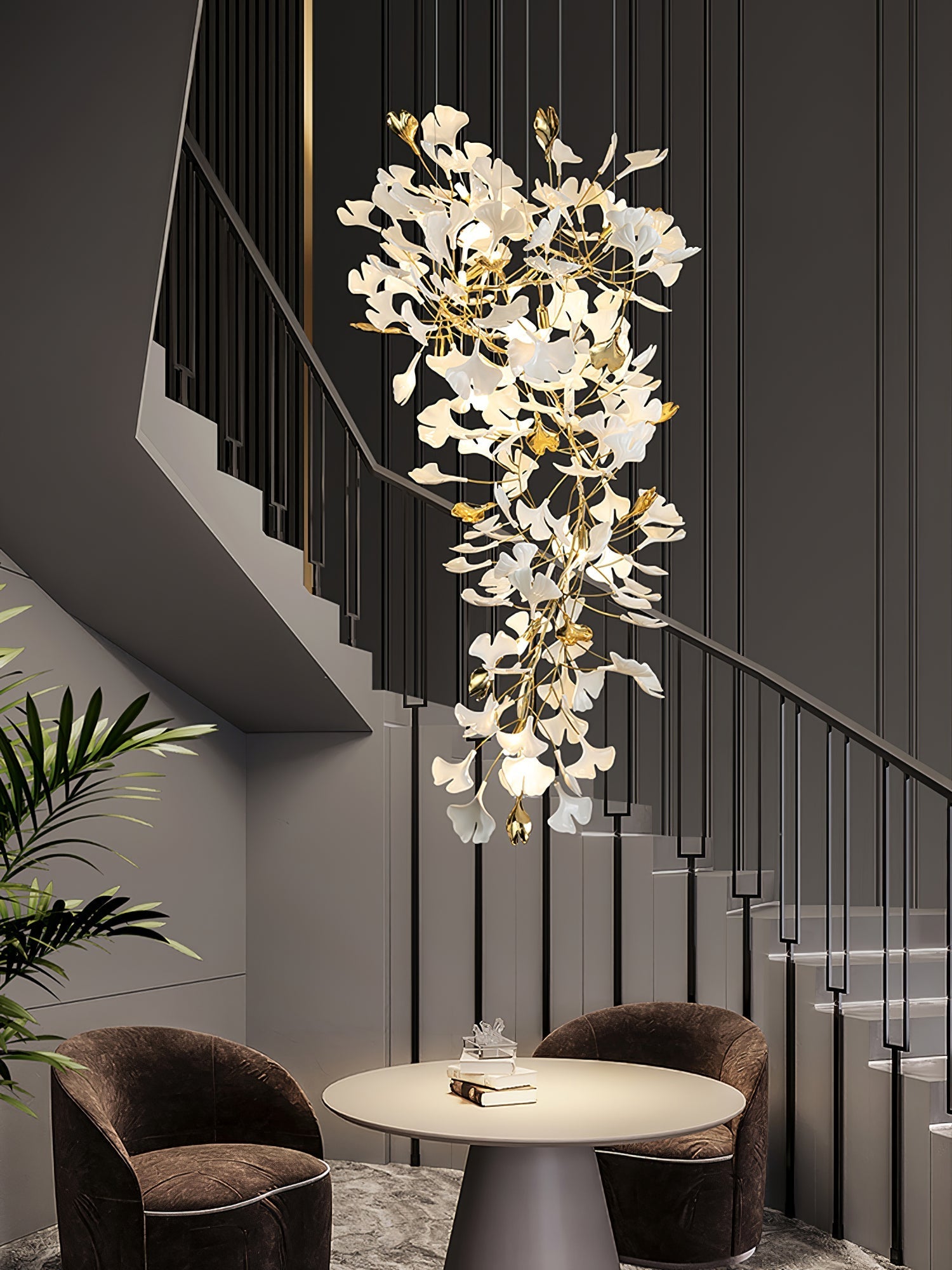 Olivia Ceramic Gingko Chandelier Luxury Hotel Staircase - Letslighting