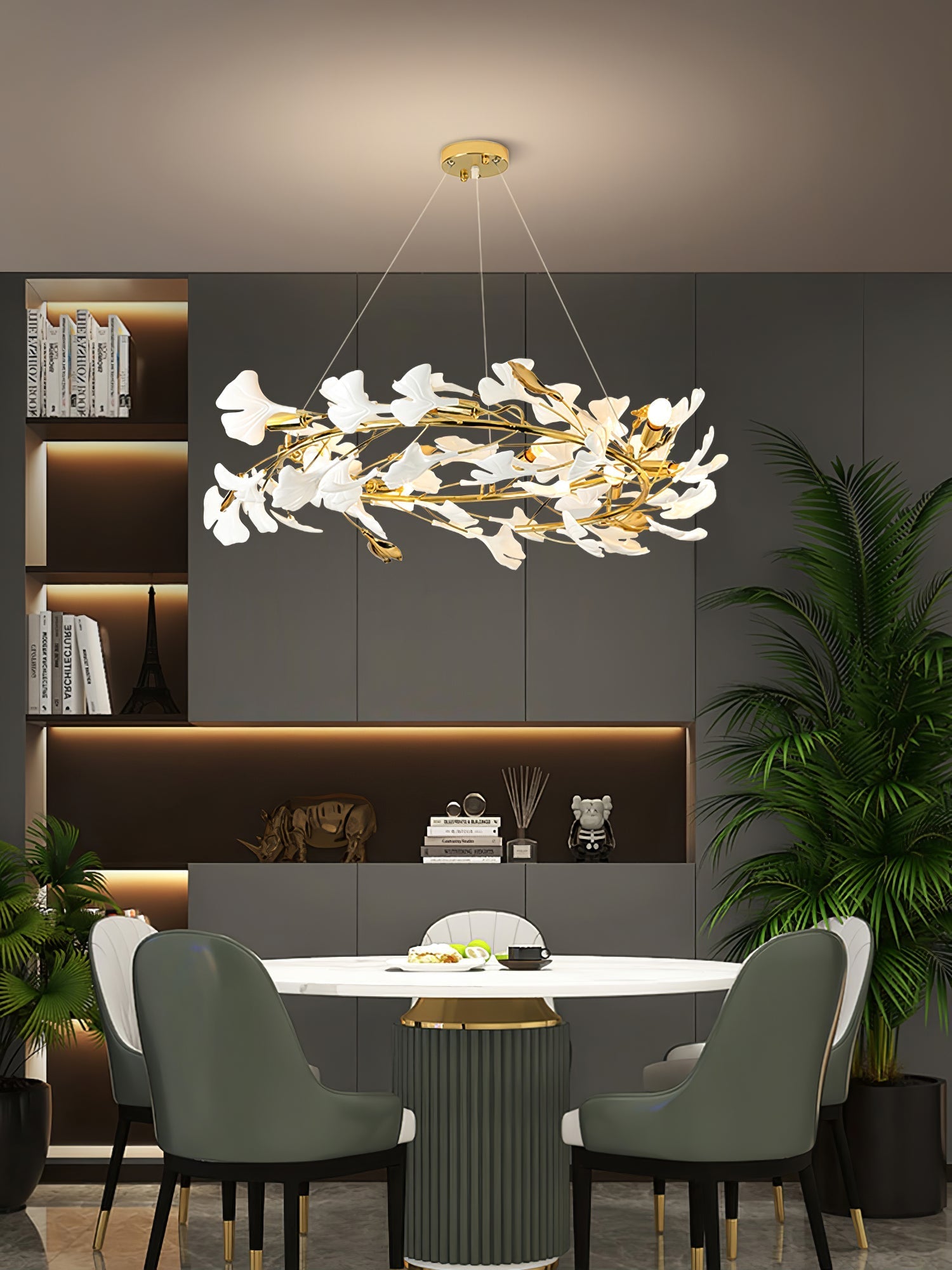 Olivia Ceramic Gingko Chandelier Luxury Hotel Staircase - Letslighting
