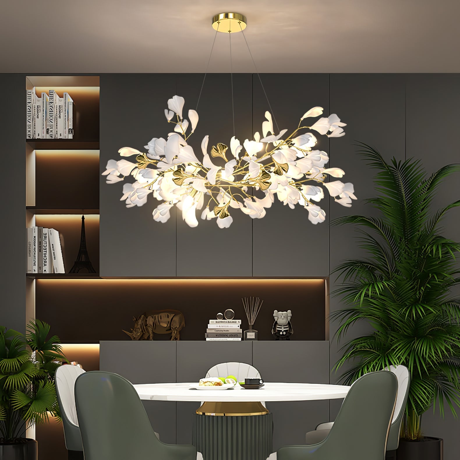 Olivia Ceramic Gingko Chandelier Luxury Hotel Staircase - Letslighting