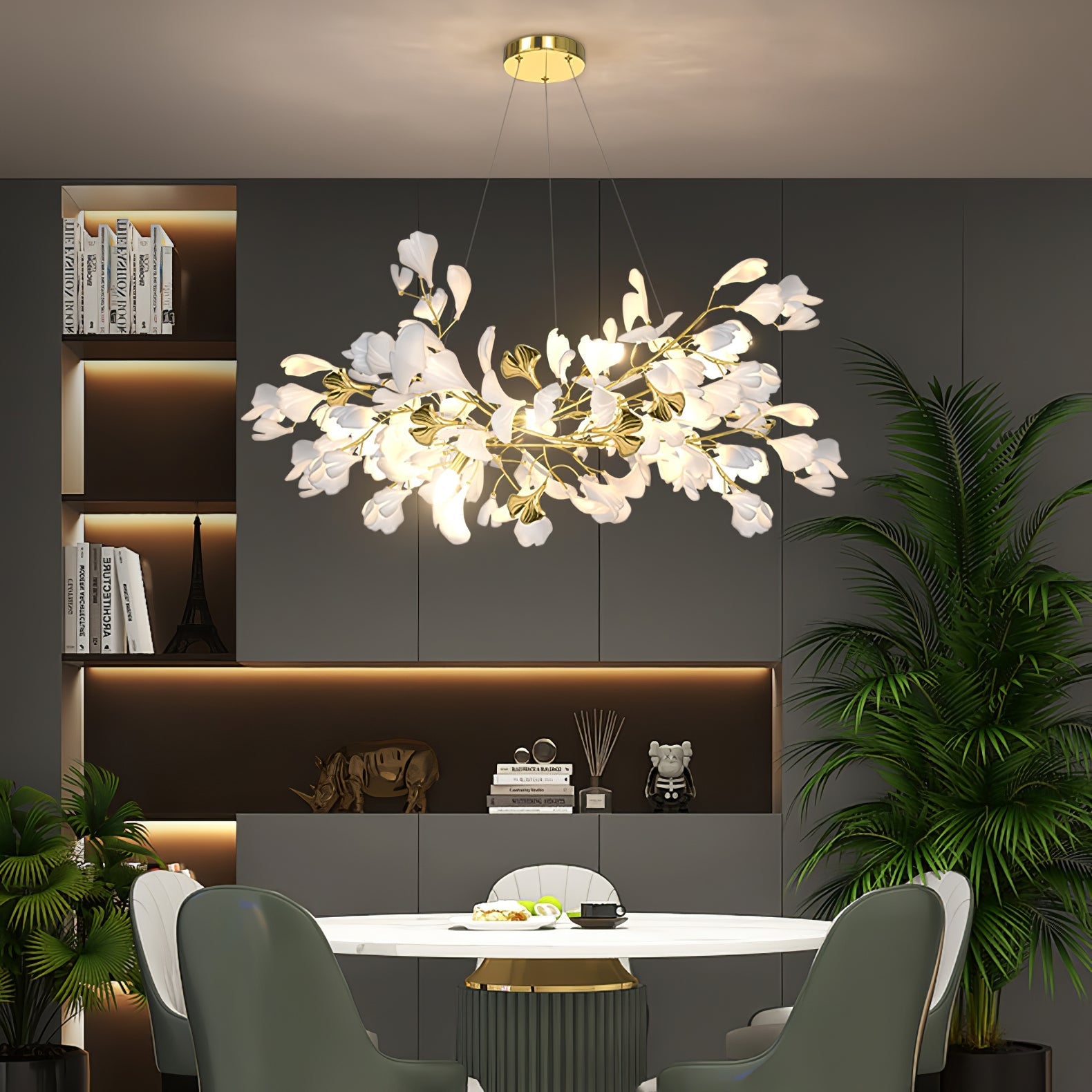 Olivia Ceramic Gingko Chandelier Luxury Hotel Staircase - Letslighting