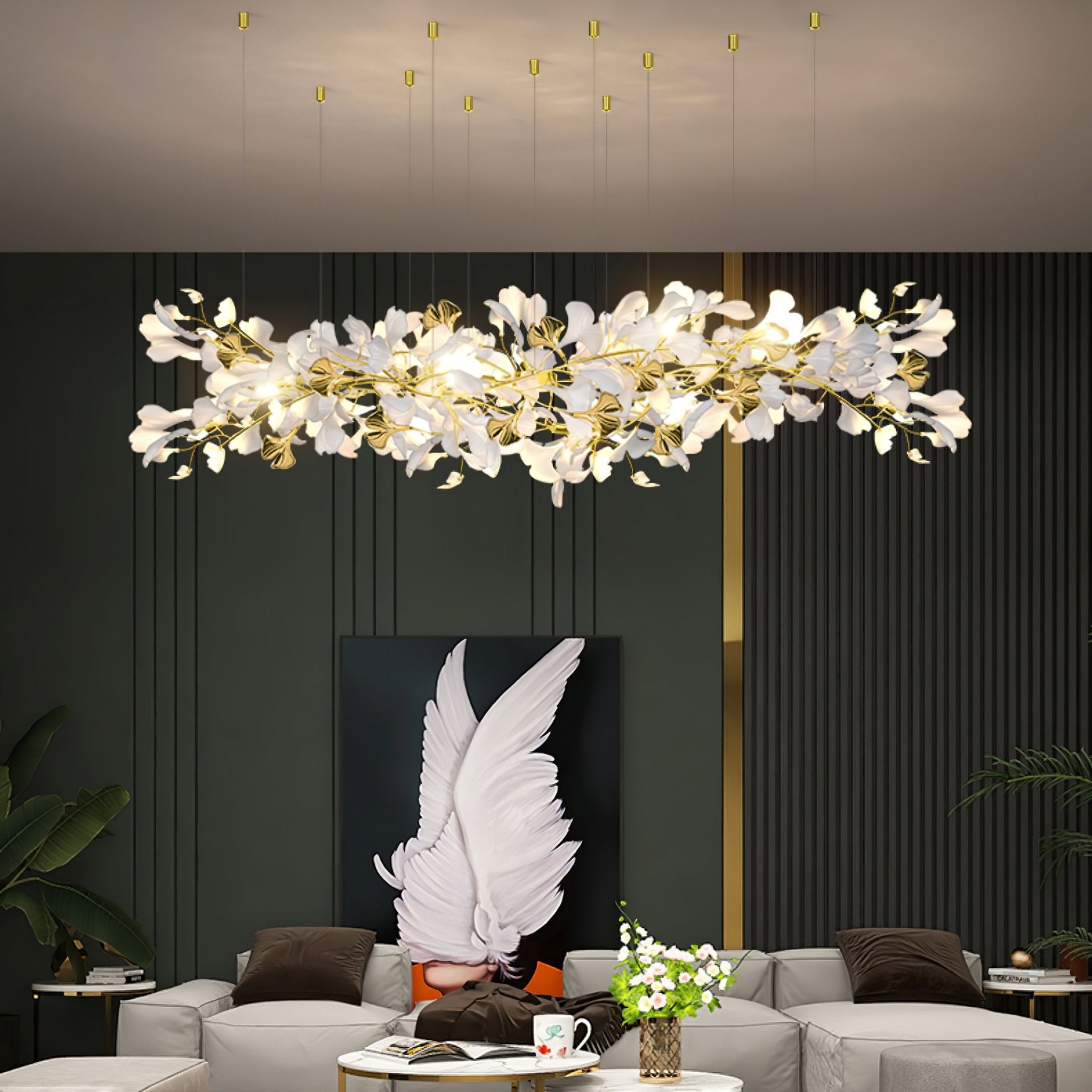 Olivia Ceramic Gingko Chandelier Luxury Hotel Staircase - Letslighting