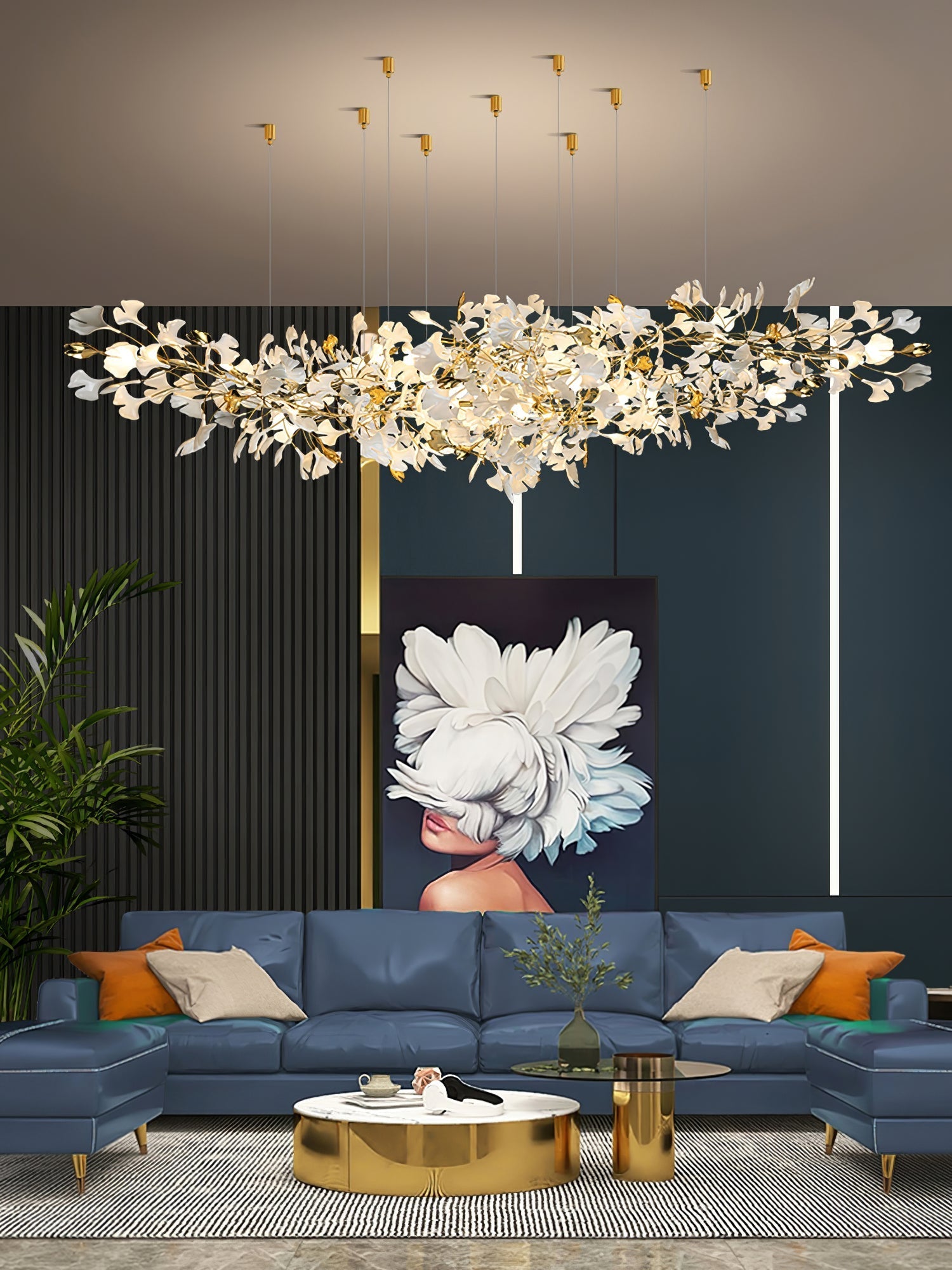 Olivia Ceramic Gingko Chandelier Luxury Hotel Staircase - Letslighting