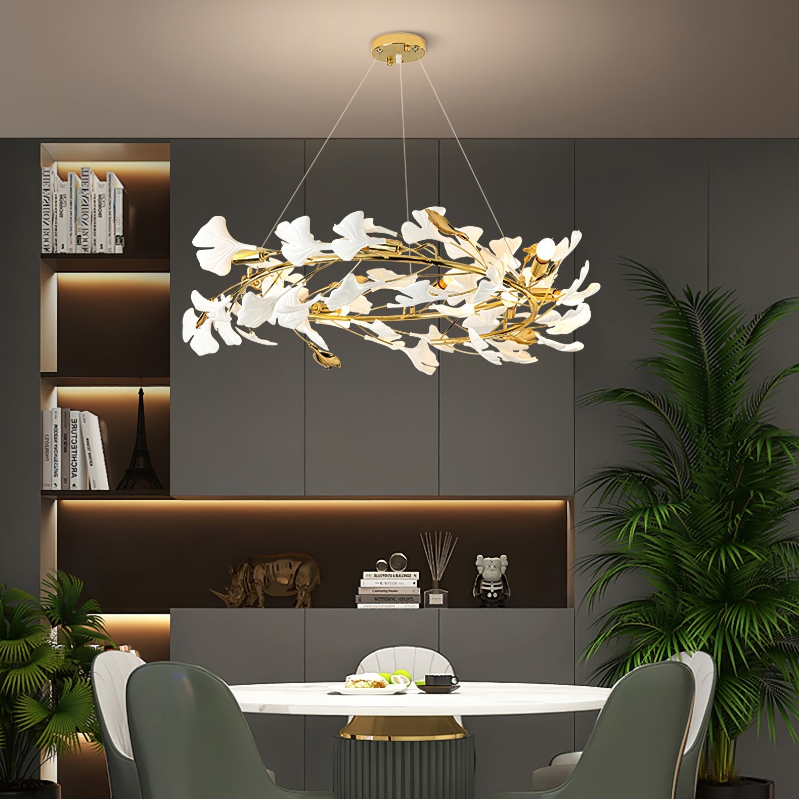 Olivia Ceramic Gingko Chandelier Luxury Hotel Staircase - Letslighting