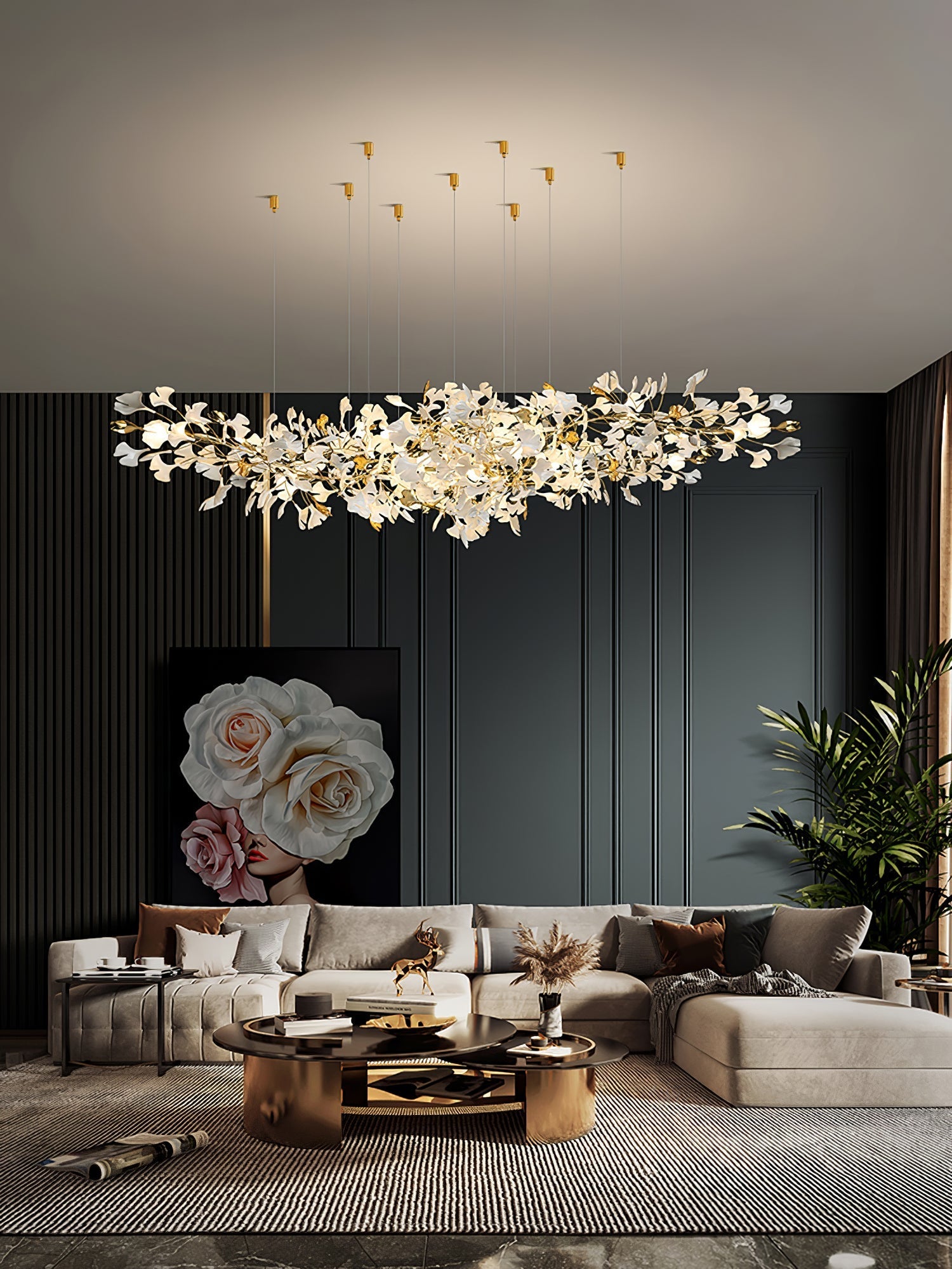 Olivia Ceramic Gingko Chandelier Luxury Hotel Staircase - Letslighting
