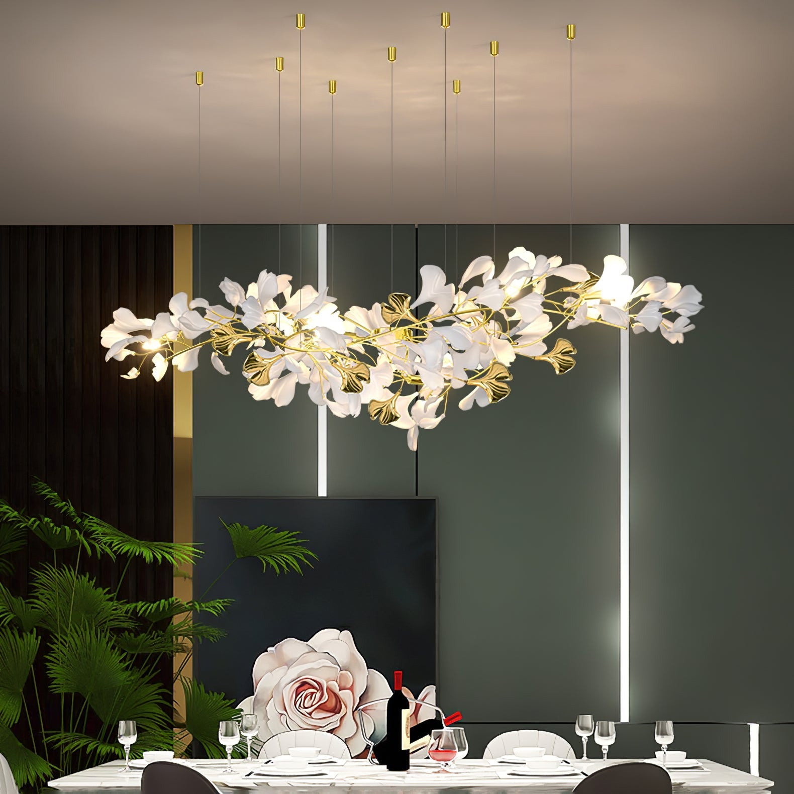 Olivia Ceramic Gingko Chandelier Luxury Hotel Staircase - Letslighting