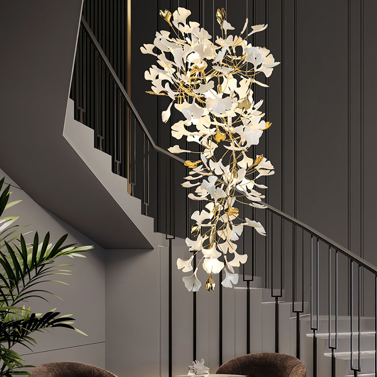Olivia Ceramic Gingko Chandelier Luxury Hotel Staircase - Letslighting