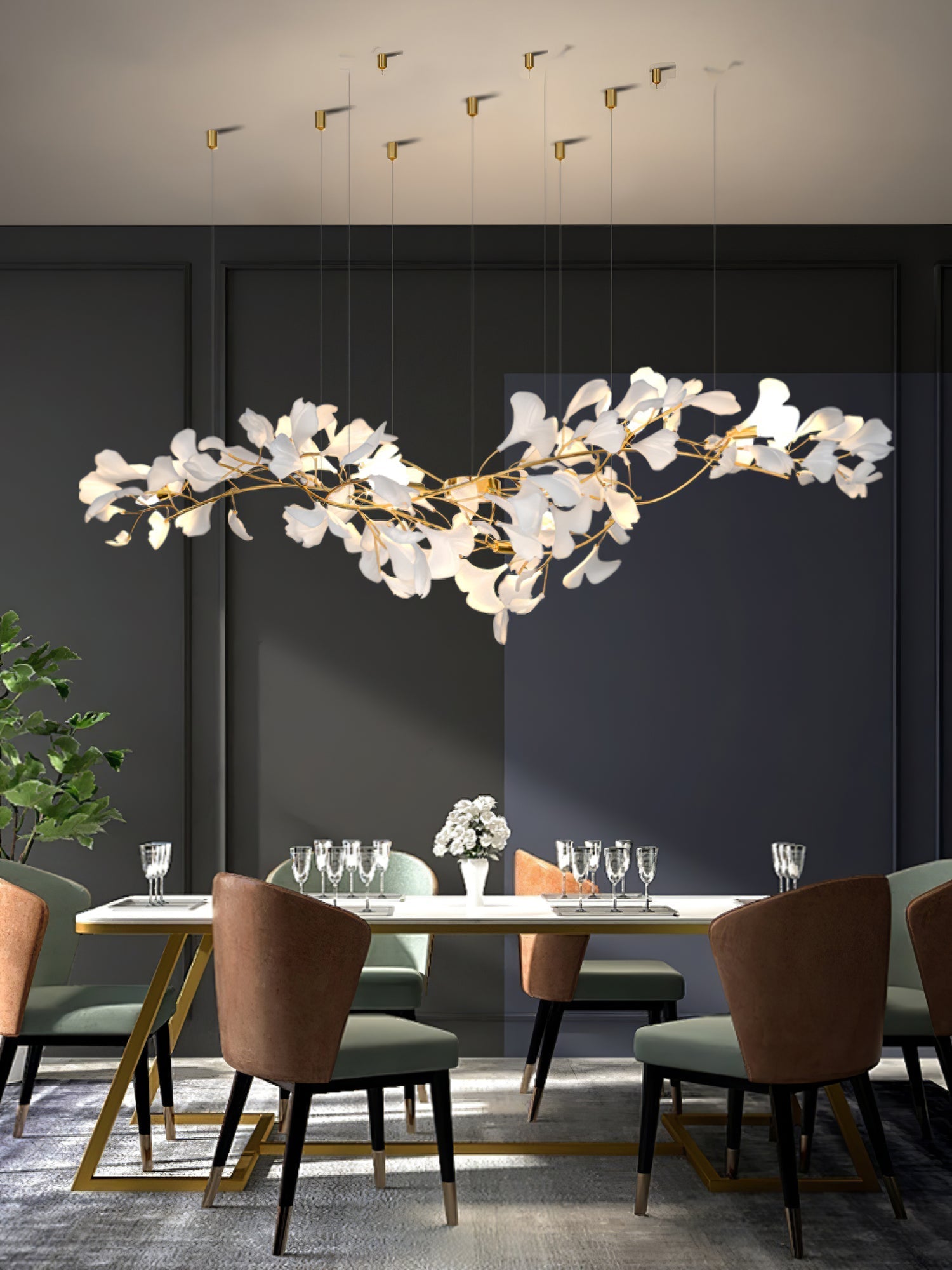 Olivia Ceramic Gingko Chandelier Luxury Hotel Staircase - Letslighting