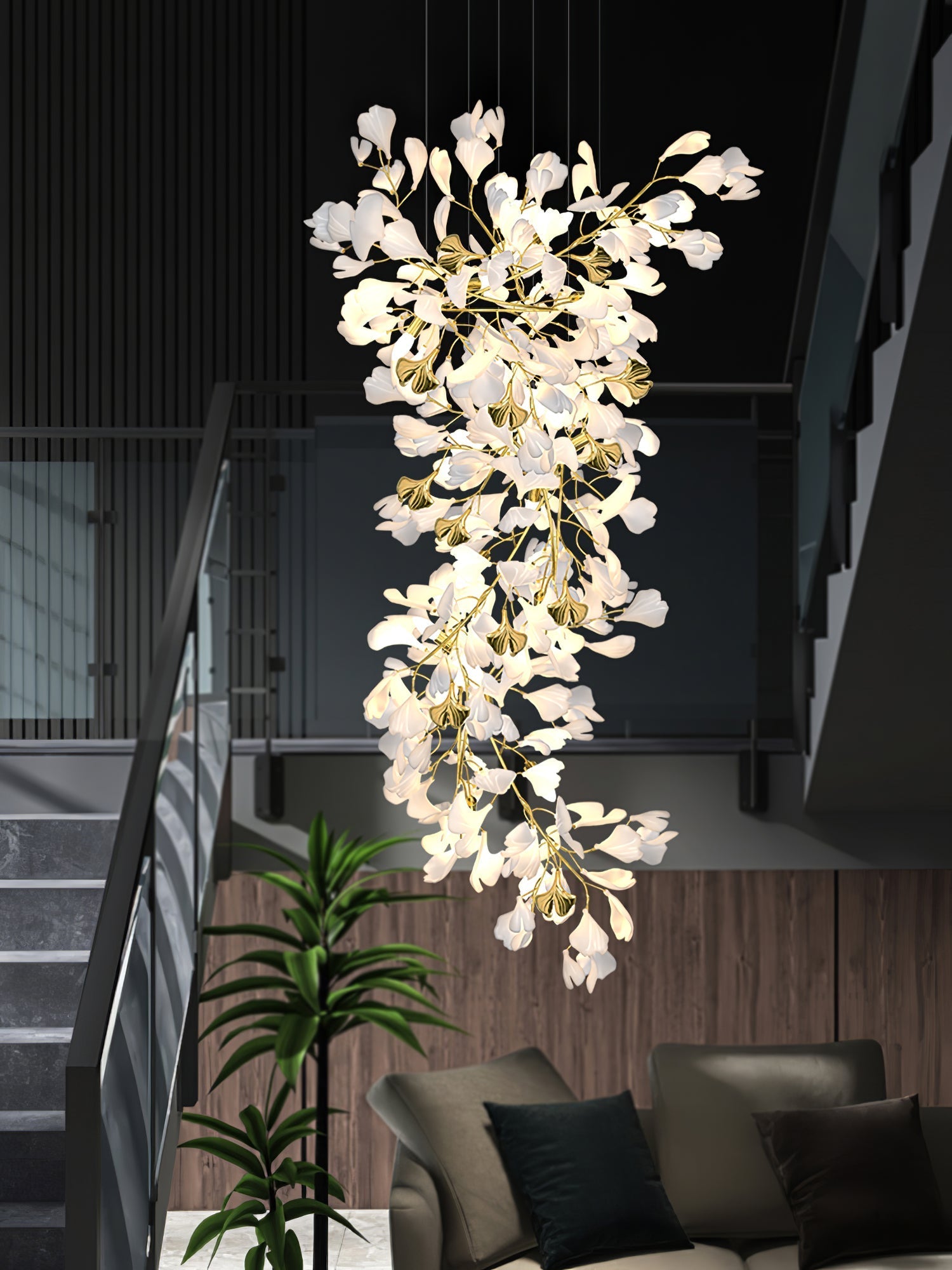 Olivia Ceramic Gingko Chandelier Luxury Hotel Staircase - Letslighting