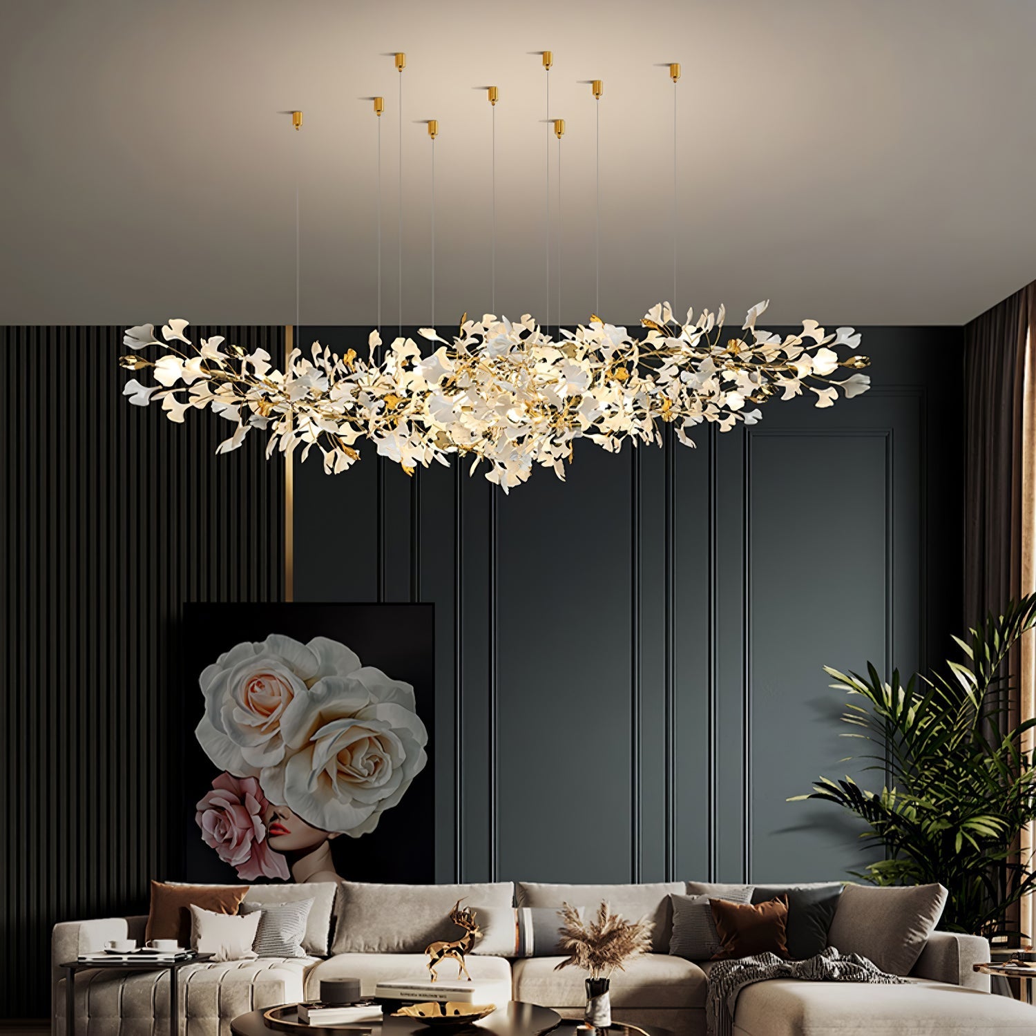 Olivia Ceramic Gingko Chandelier Luxury Hotel Staircase - Letslighting